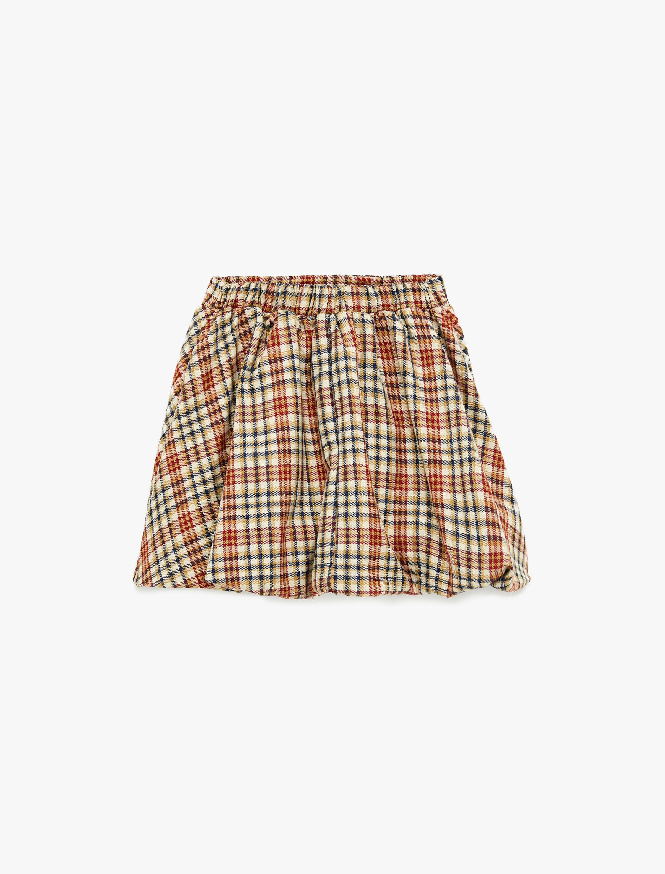 Kız Çocuk Balon Form Beli Lastikli Viskon Karışımlı Ekoseli Etek