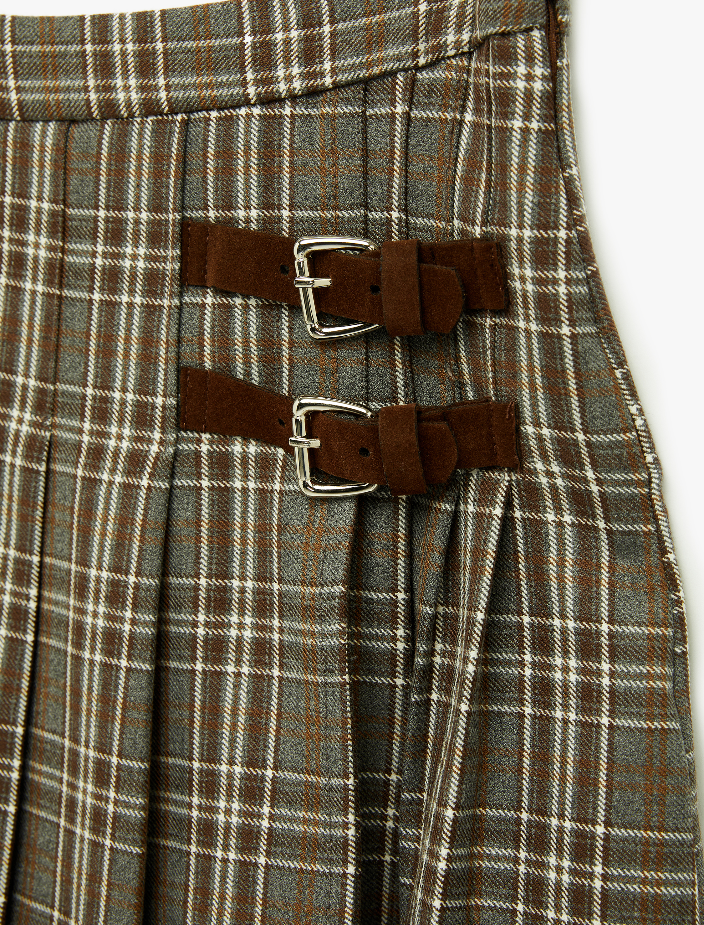  Kız Çocuk Beli Ayarlanabilir Lastikli Kemer Detaylı Pileli Ekoseli Etek