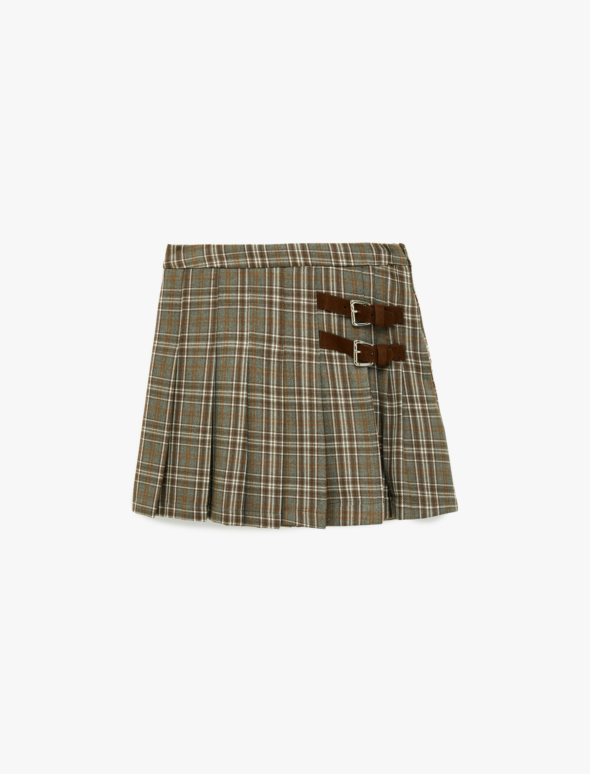  Kız Çocuk Beli Ayarlanabilir Lastikli Kemer Detaylı Pileli Ekoseli Etek