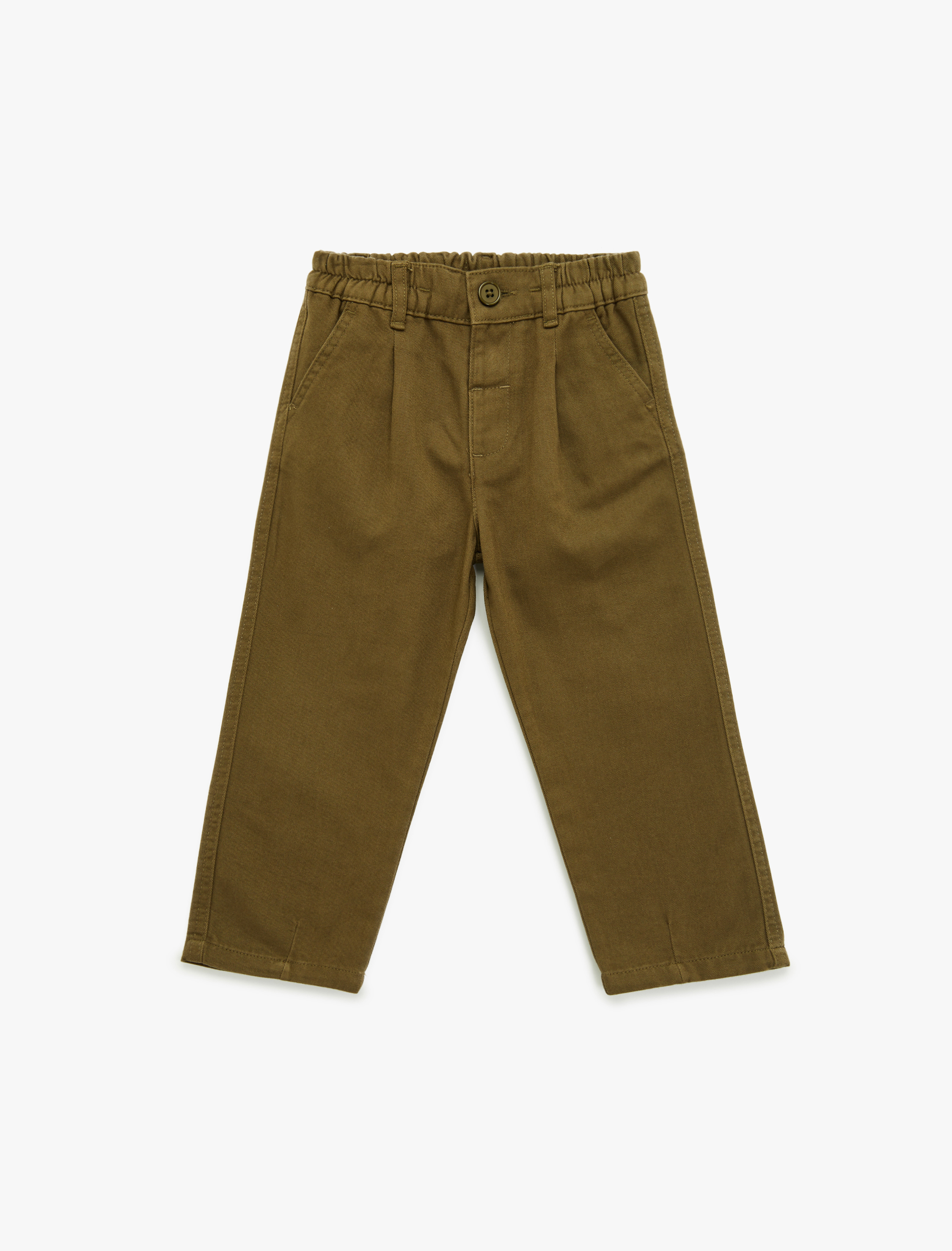  Erkek Bebek Beli Lastikli Düğmeli Pamuklu Havuç Kesim Pantolon