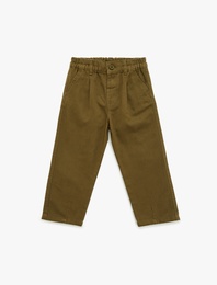 Beli Lastikli Düğmeli Pamuklu Havuç Kesim Pantolon