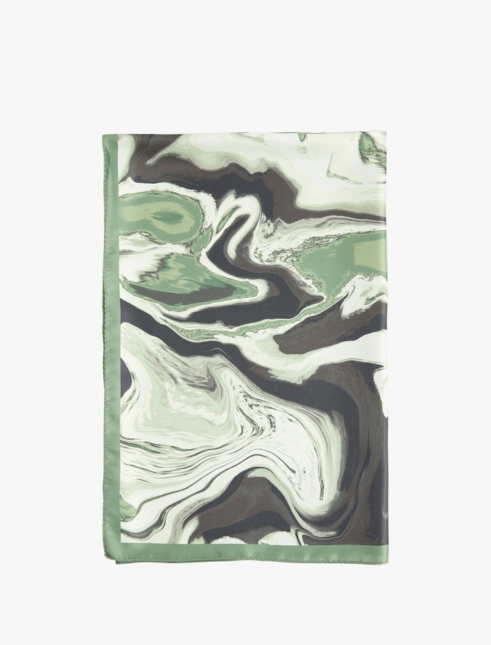 Kadın Soyut Desenli Saten Kare Şal