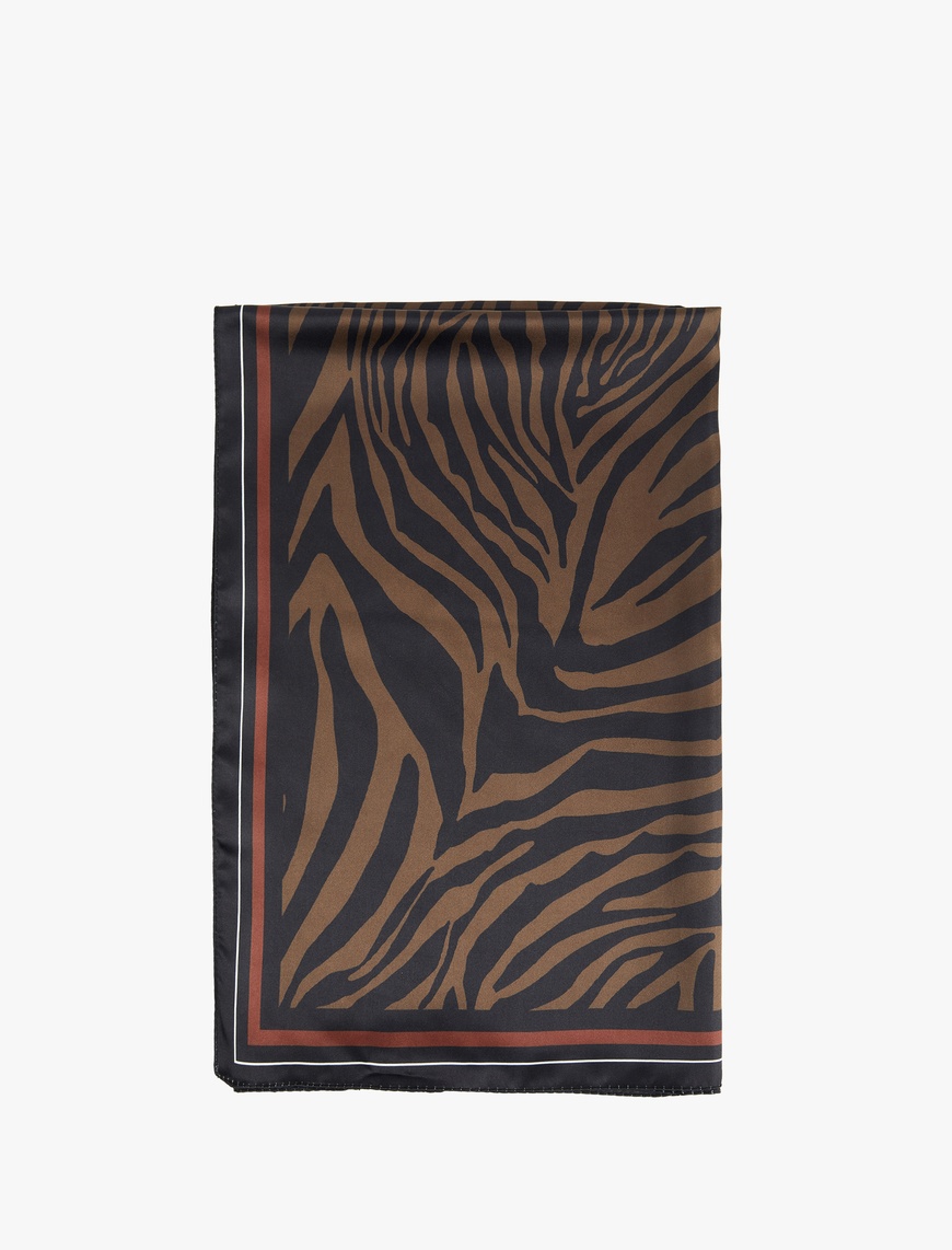  Kadın Zebra Desenli Saten Kare Şal