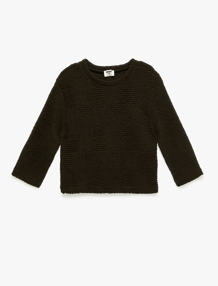 Kız Çocuk Bisiklet Yaka 3/4 Kollu Dokulu Sweatshirt