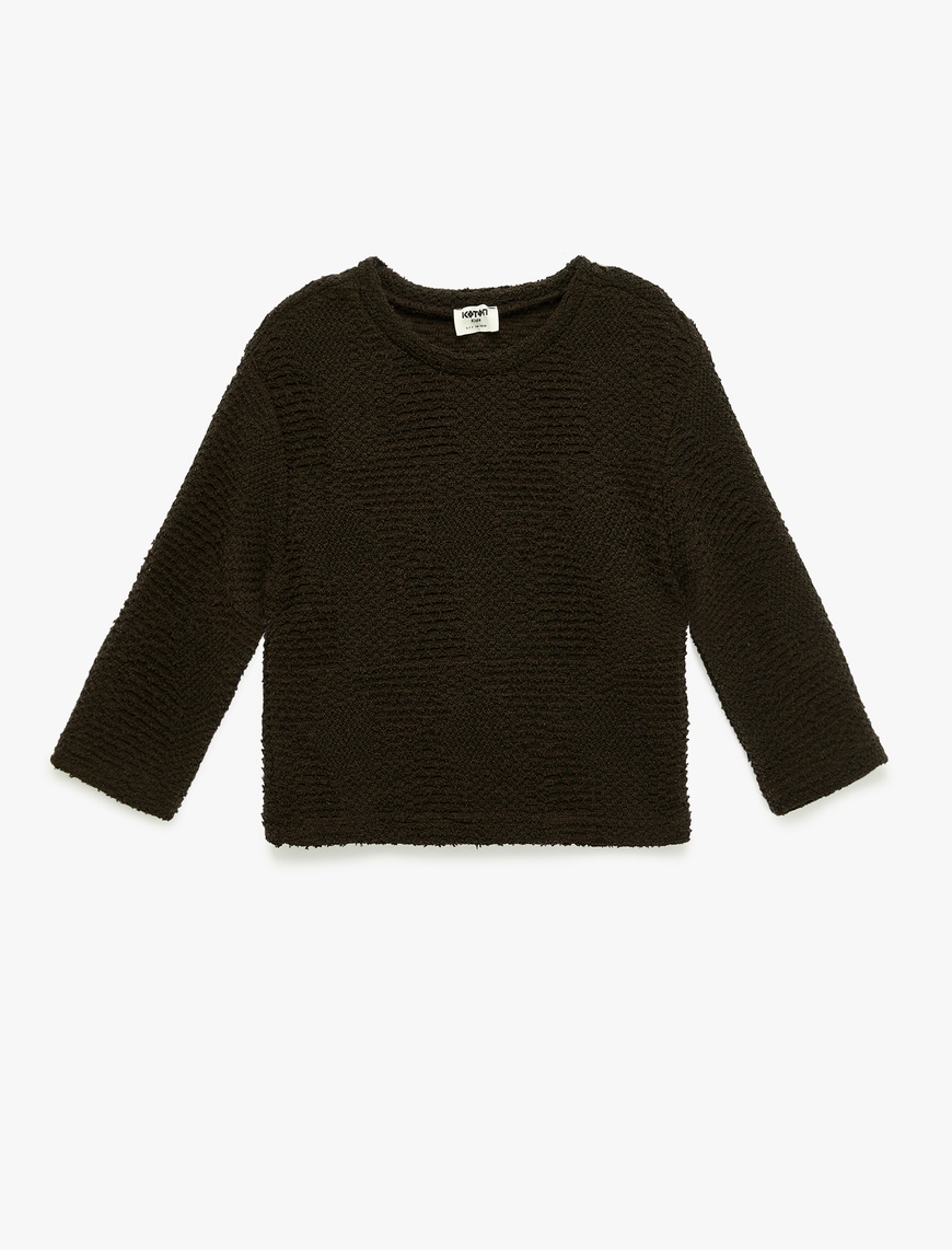  Kız Çocuk Bisiklet Yaka 3/4 Kollu Dokulu Sweatshirt
