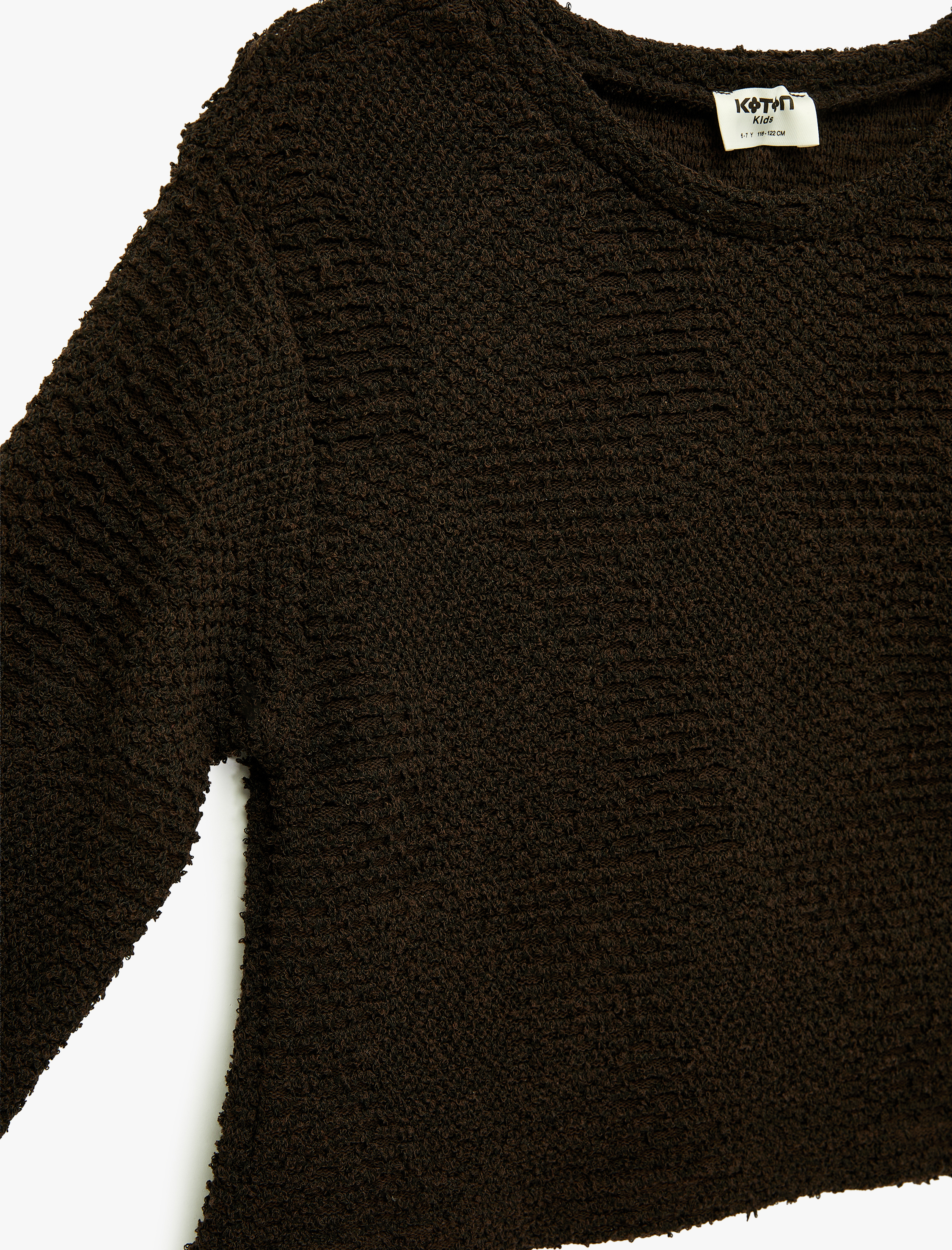  Kız Çocuk Bisiklet Yaka 3/4 Kollu Dokulu Sweatshirt