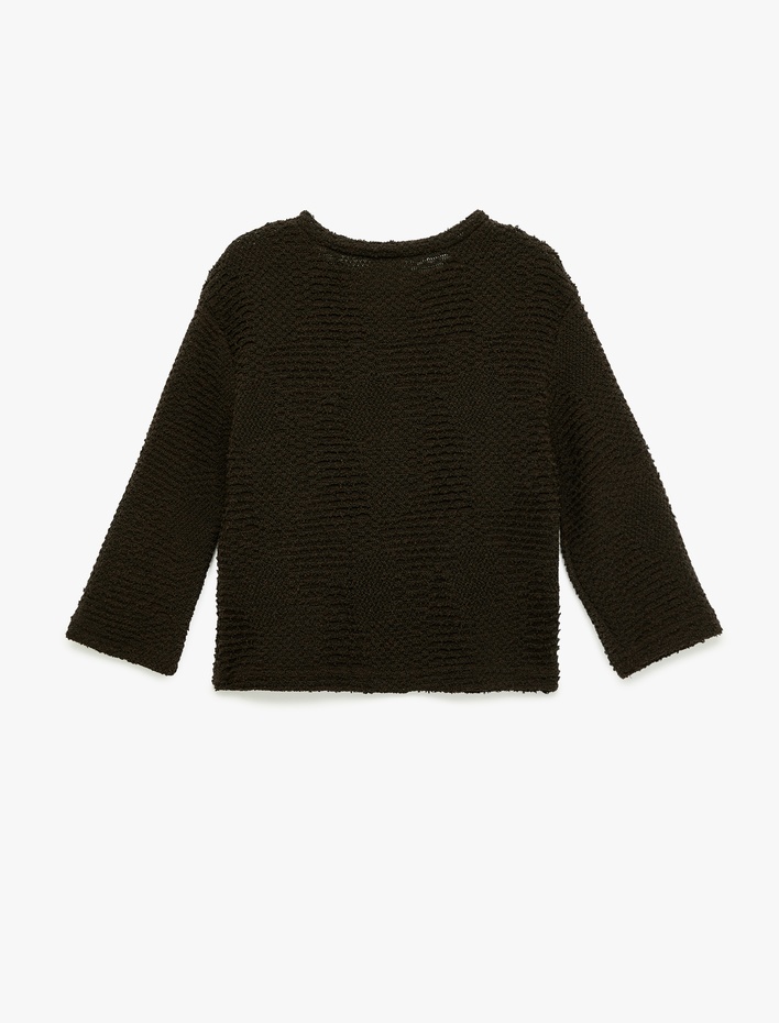 Kız Çocuk Bisiklet Yaka 3/4 Kollu Dokulu Sweatshirt