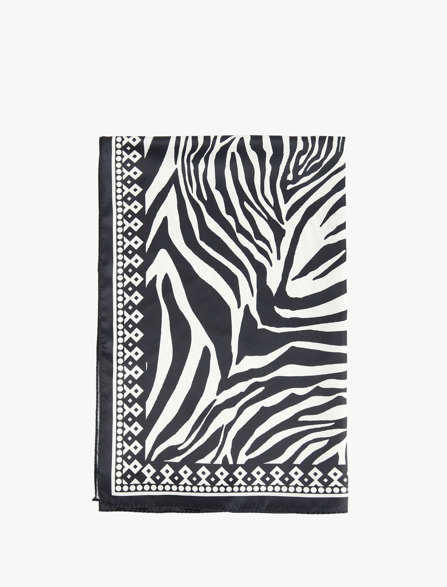  Kadın Zebra Desenli Saten Kare Şal