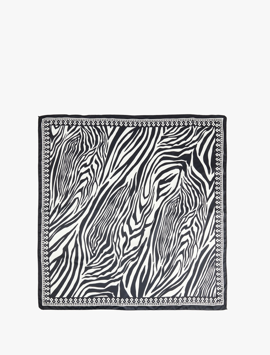  Kadın Zebra Desenli Saten Kare Şal