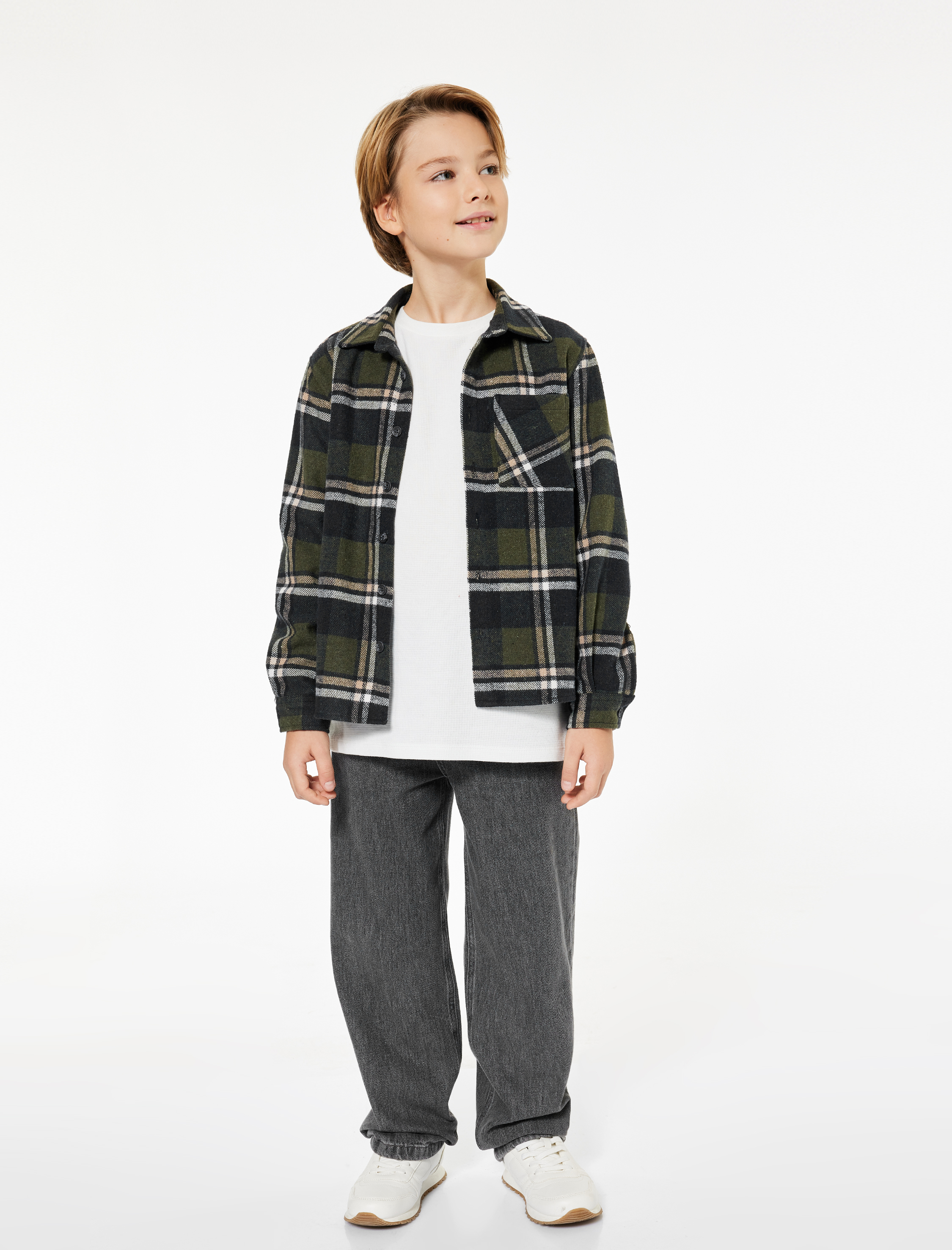  Erkek Çocuk Uzun Kollu Cep Detaylı Oduncu Gömlek