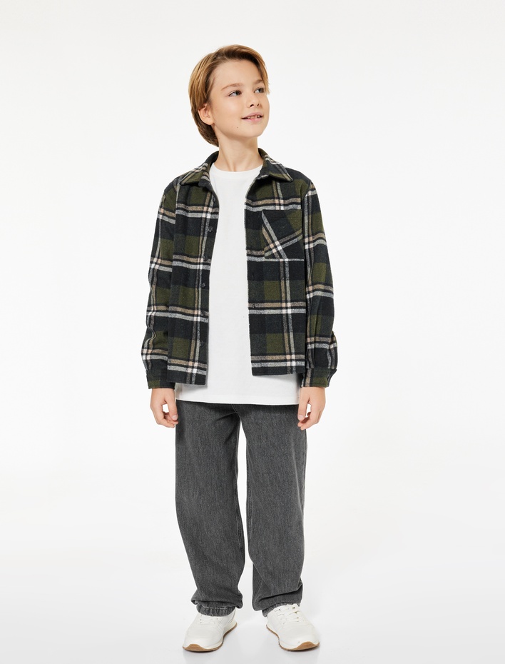 Erkek Çocuk Uzun Kollu Cep Detaylı Oduncu Gömlek