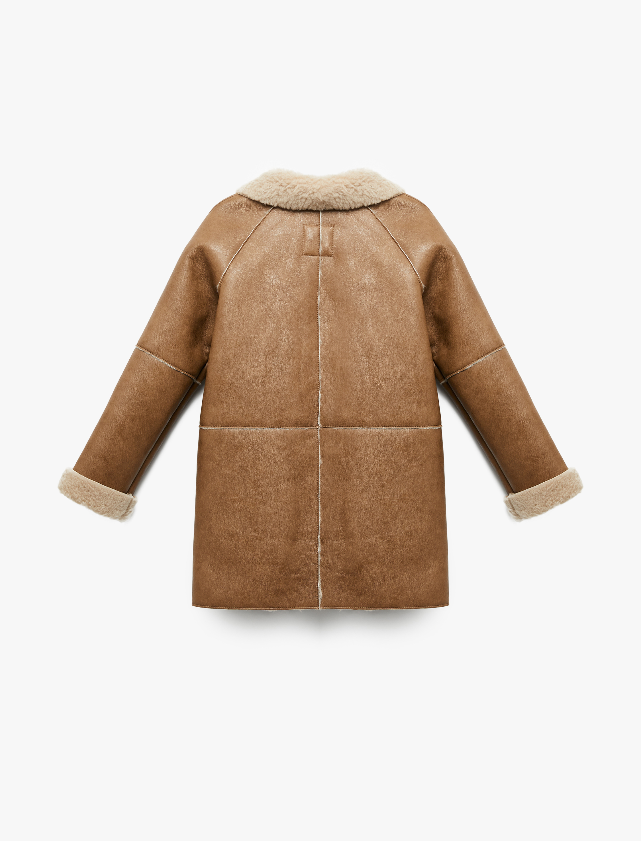  Kız Çocuk Suni Kürklü Peluş Yaka Kruvaze Uzun Suni Deri Kaban