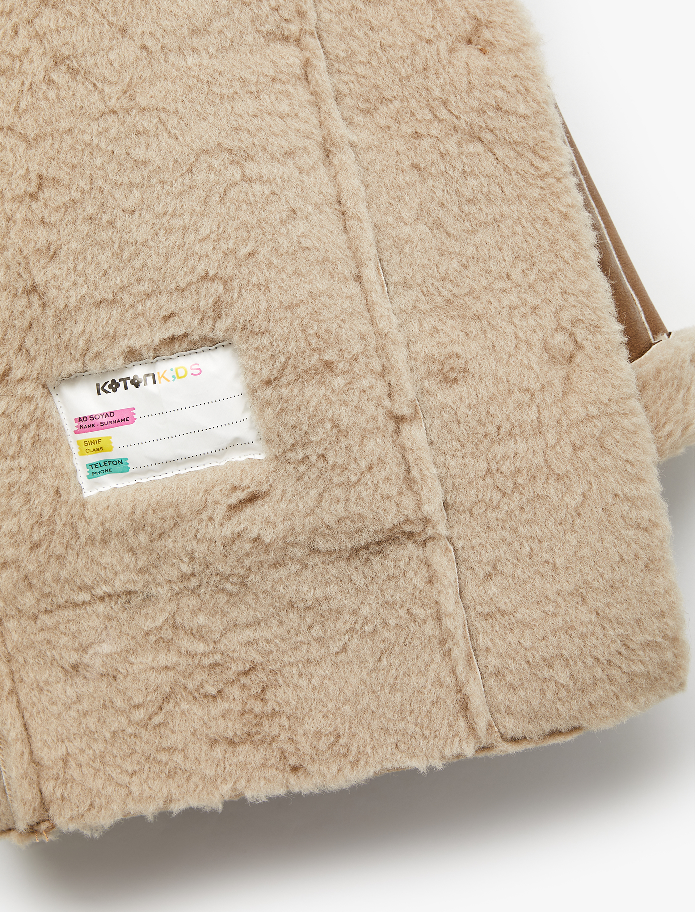  Kız Çocuk Suni Kürklü Peluş Yaka Kruvaze Uzun Suni Deri Kaban