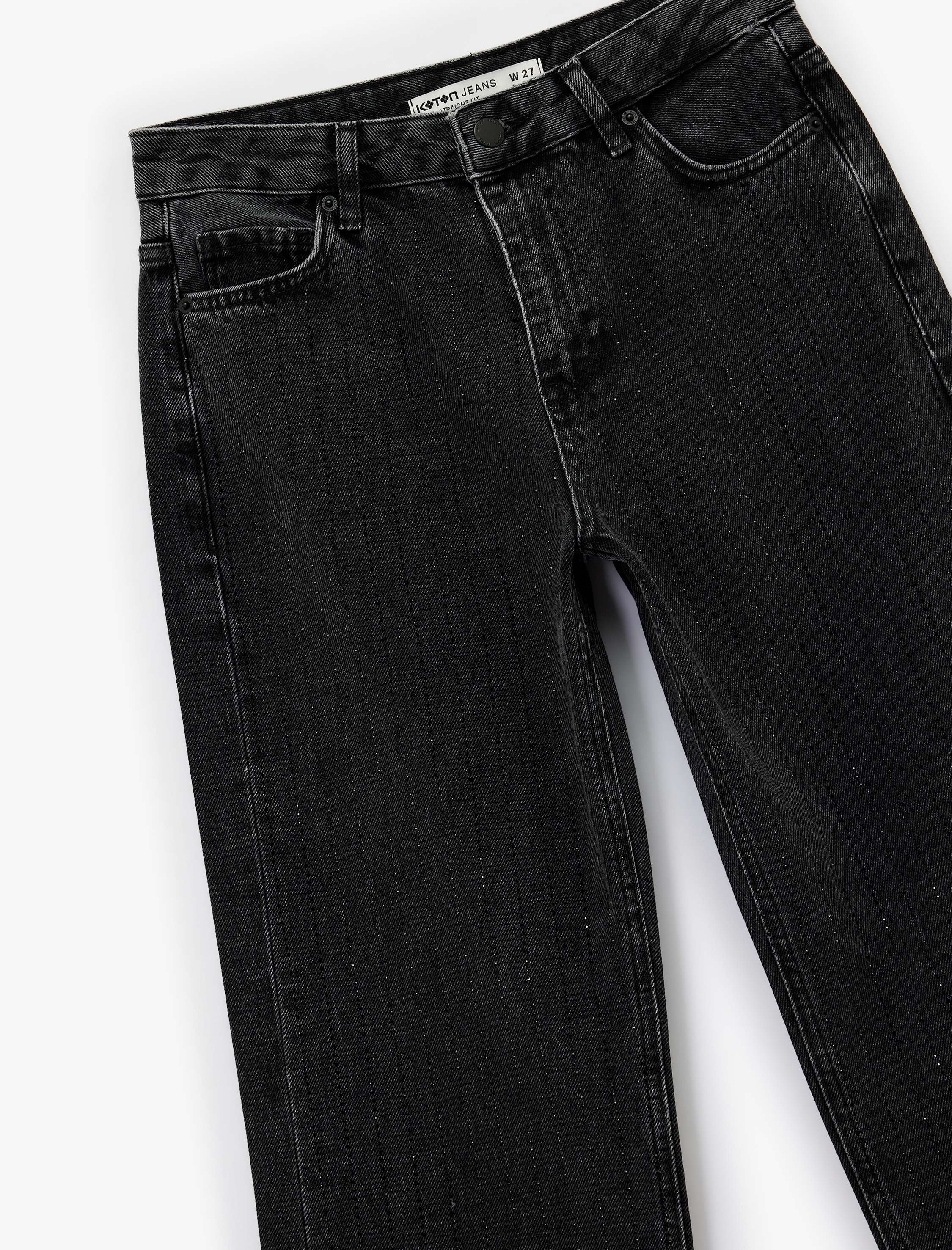   Normal Bel Düz Paça Pamuklu Taşlı Jean Pantolon - Straight Jeans