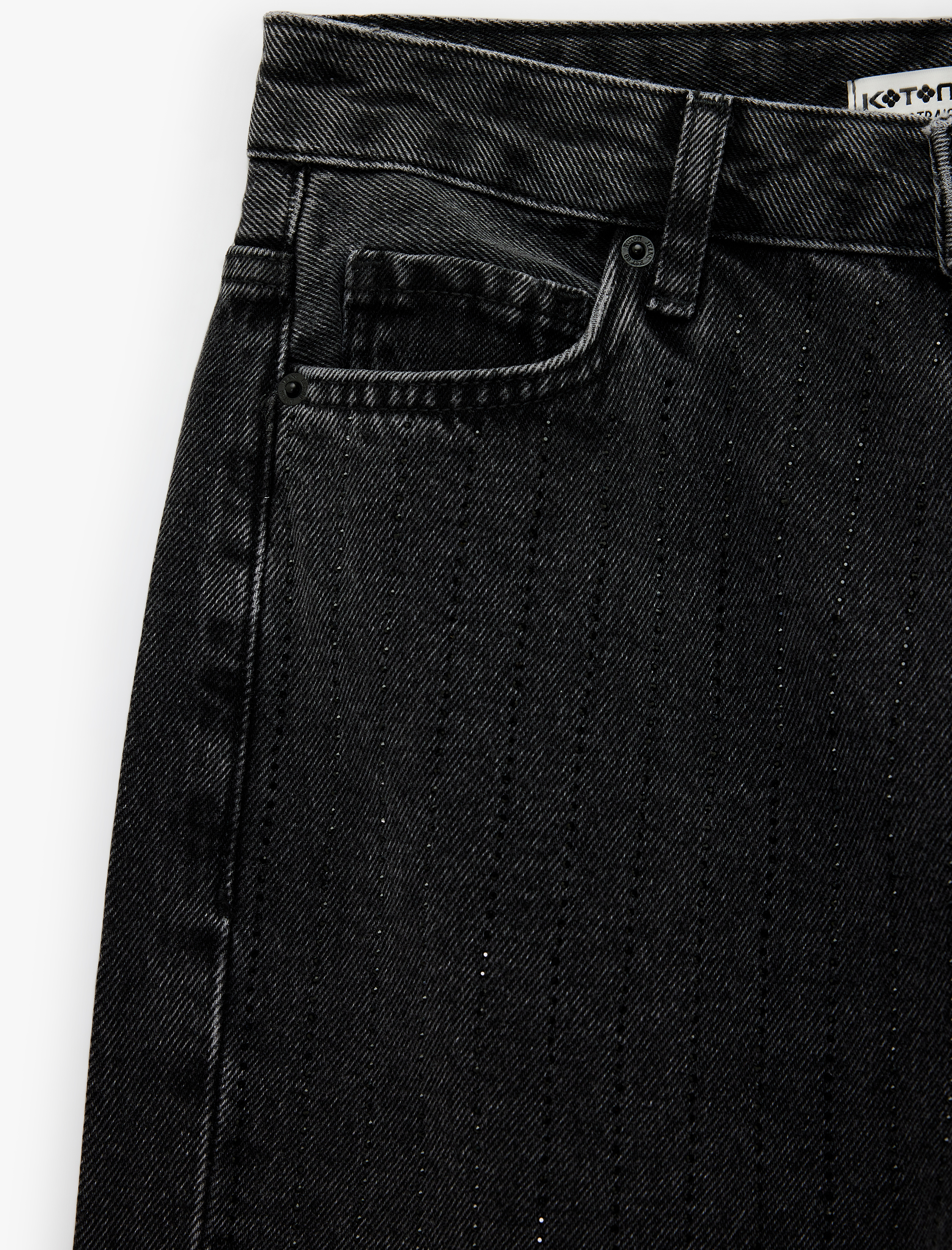   Normal Bel Düz Paça Pamuklu Taşlı Jean Pantolon - Straight Jeans