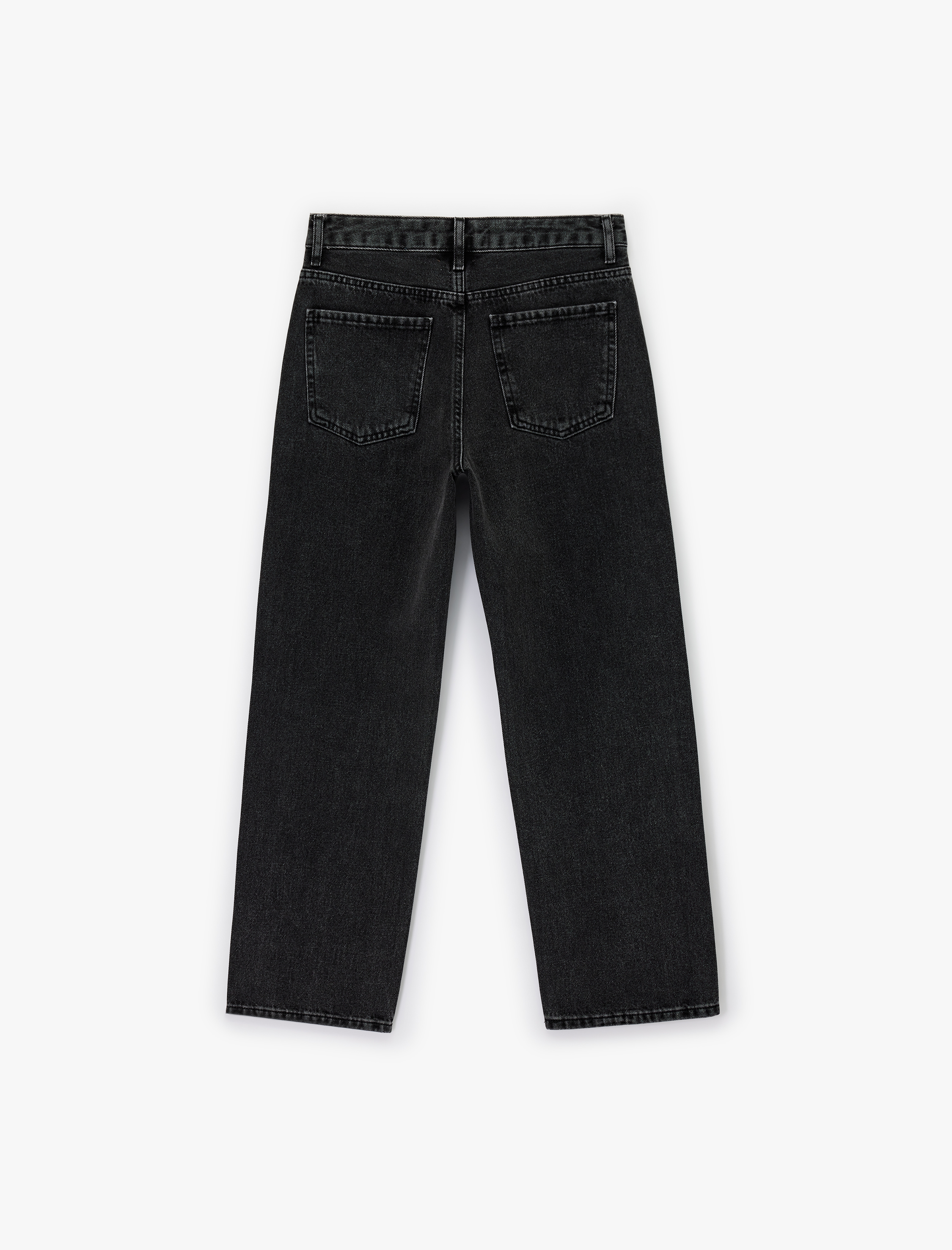   Normal Bel Düz Paça Pamuklu Taşlı Jean Pantolon - Straight Jeans