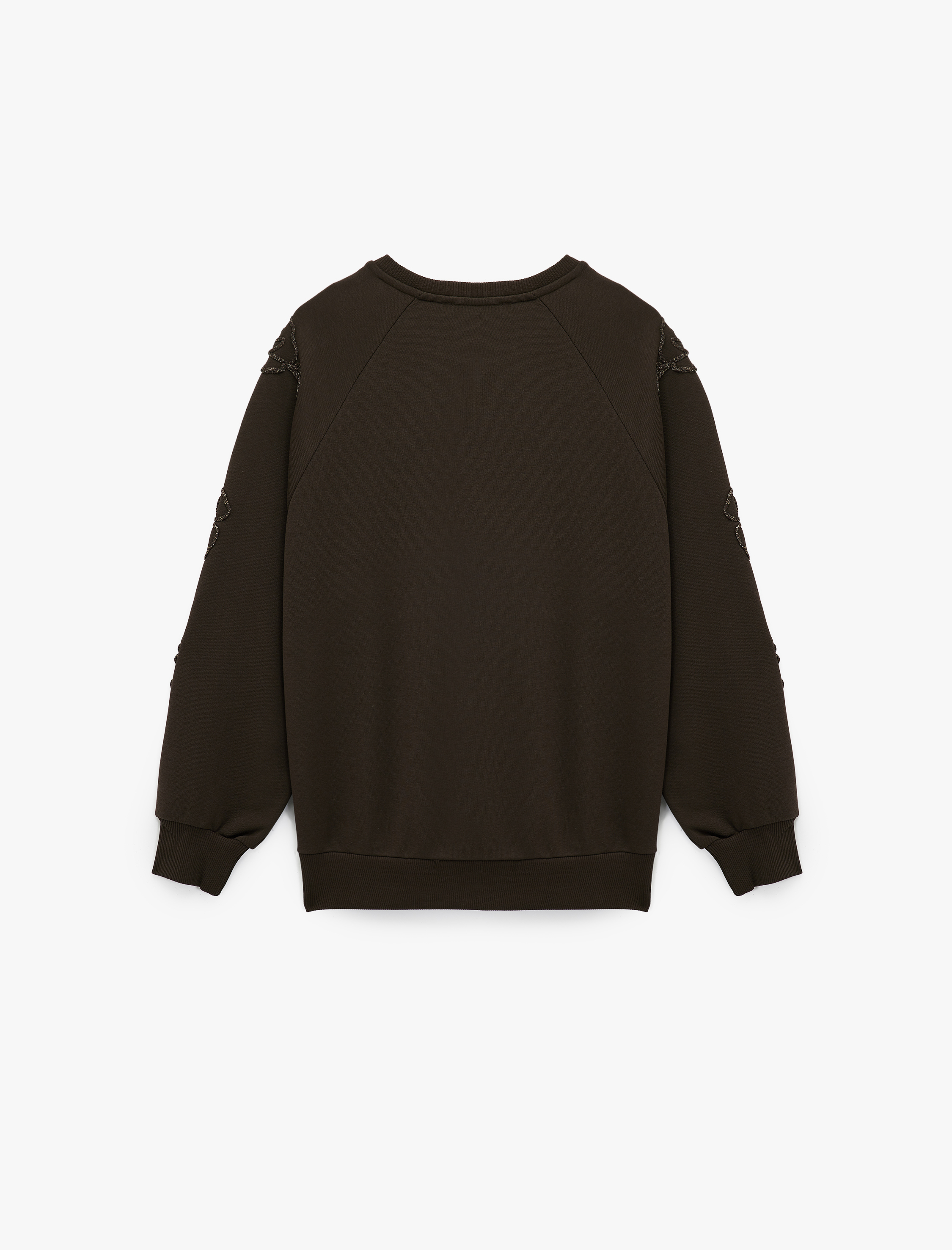   Uzun Kollu Bisiklet Yaka Çiçekli Boncuk Nakış Detaylı Oversize Sweatshirt