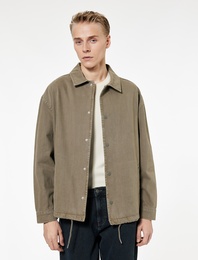 Pamuklu Cepli Bel Detaylı Gömlek Yaka Düğmeli Yıkamalı Oversize Jean Ceket