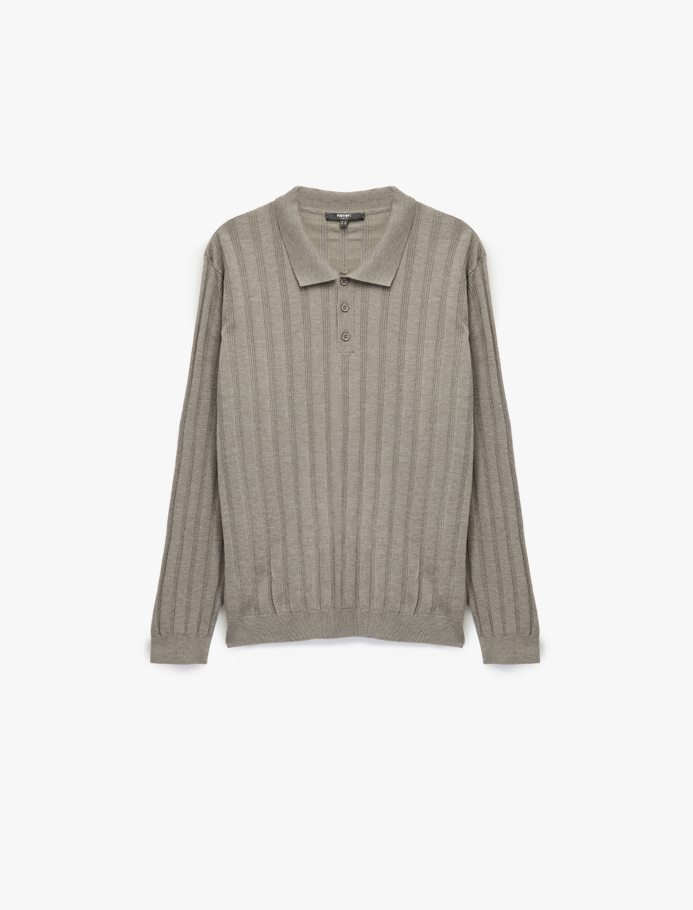 Polo Yaka Düğme Detaylı Uzun Kollu Triko Kazak