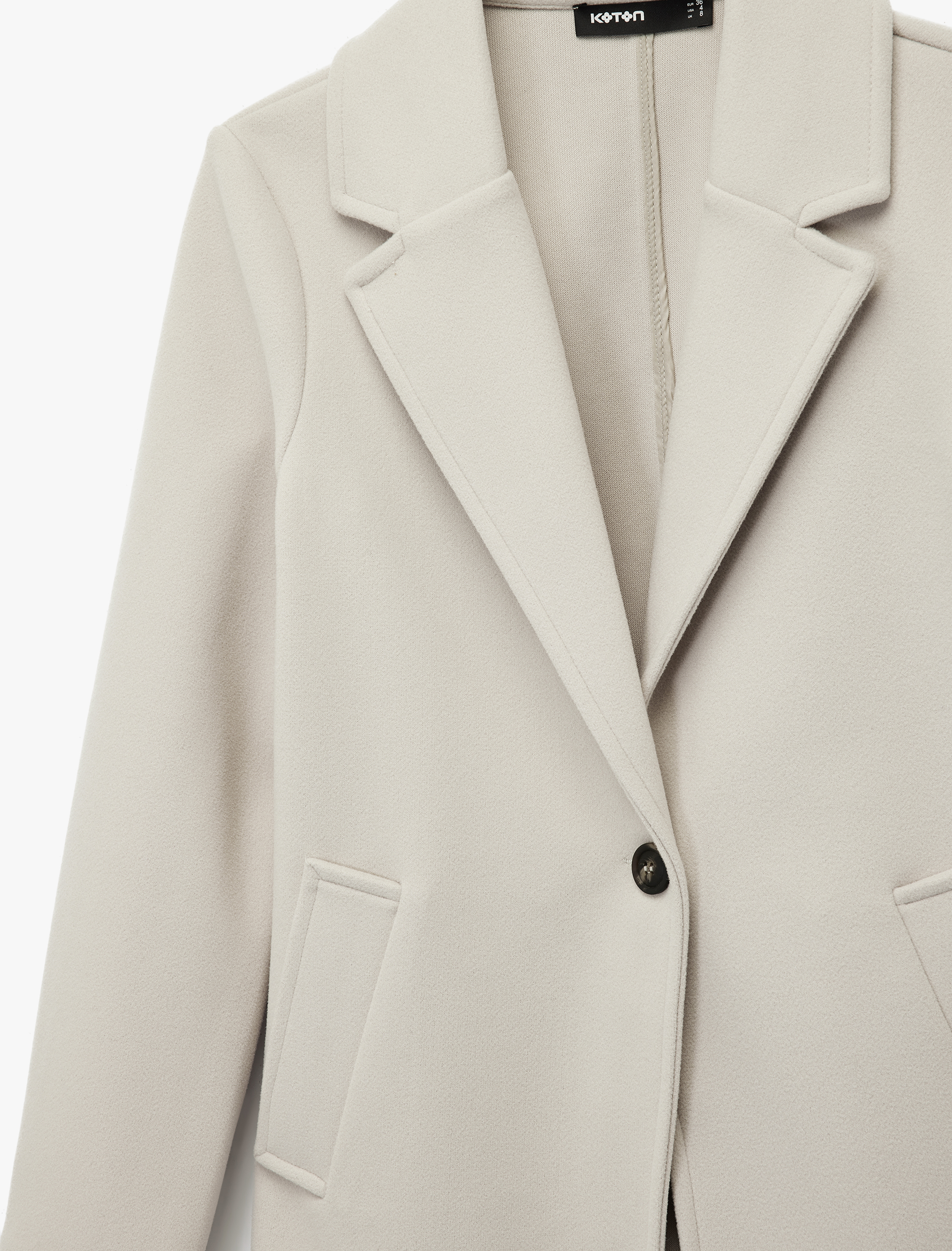 Uzun Kollu Düğmeli Cepli Kruvaze Uzun Kaşe Kaban