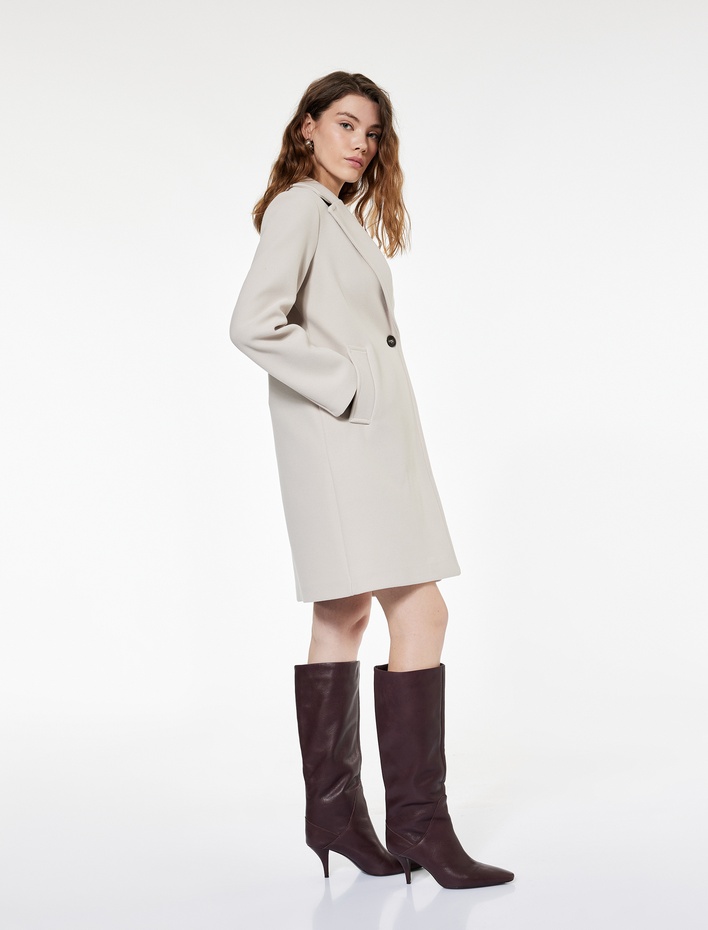  Uzun Kollu Düğmeli Cepli Kruvaze Uzun Kaşe Kaban