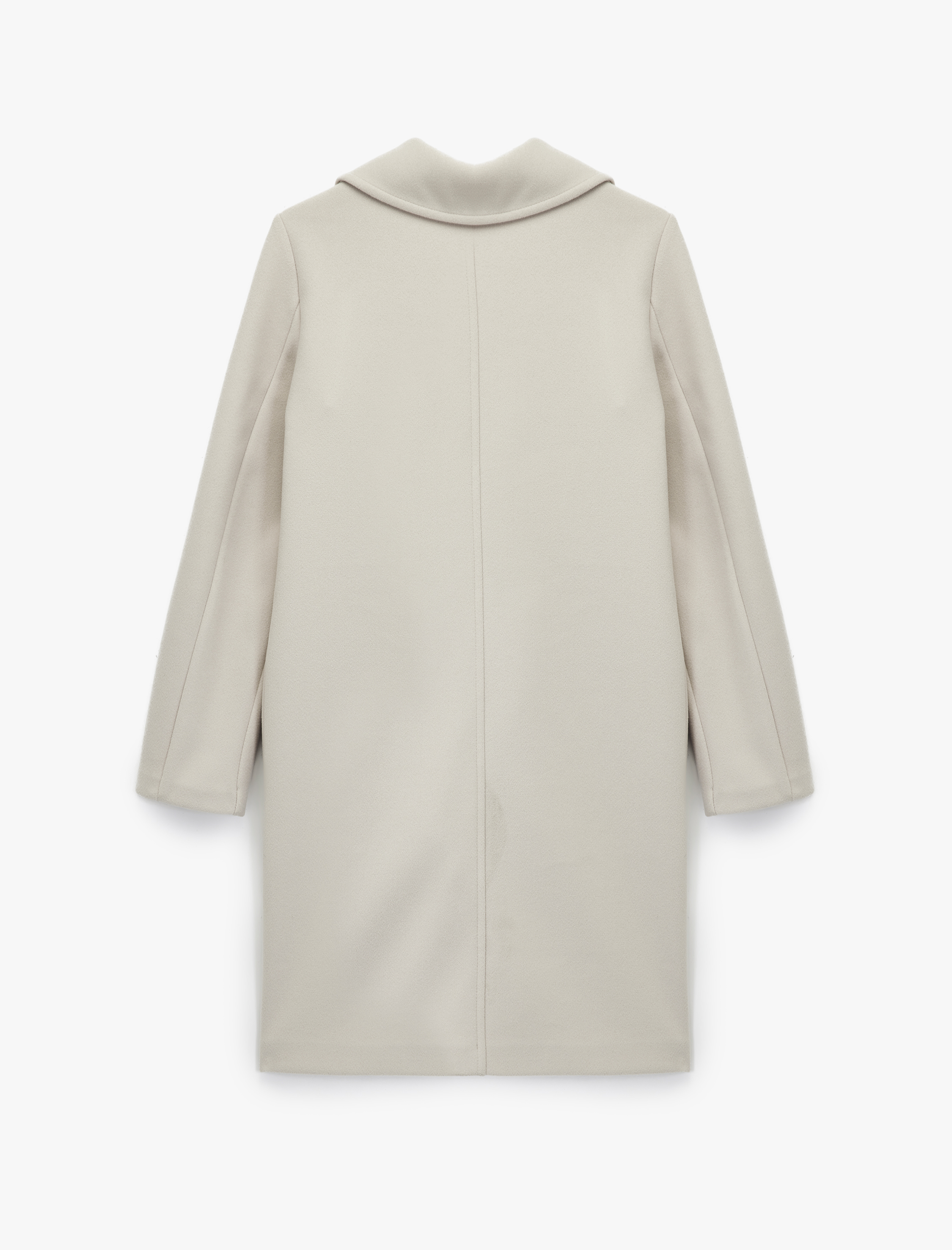 Uzun Kollu Düğmeli Cepli Kruvaze Uzun Kaşe Kaban