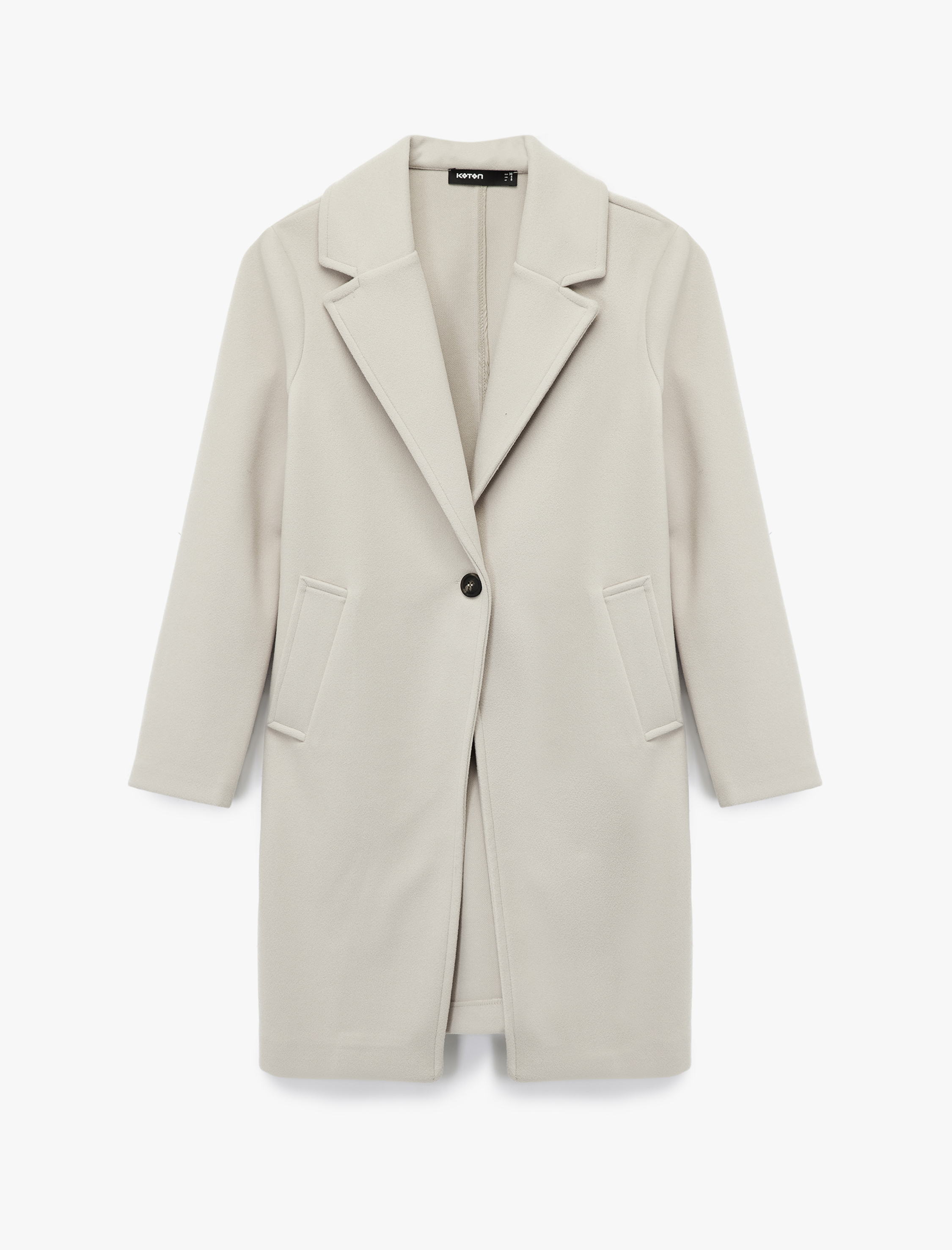 Uzun Kollu Düğmeli Cepli Kruvaze Uzun Kaşe Kaban