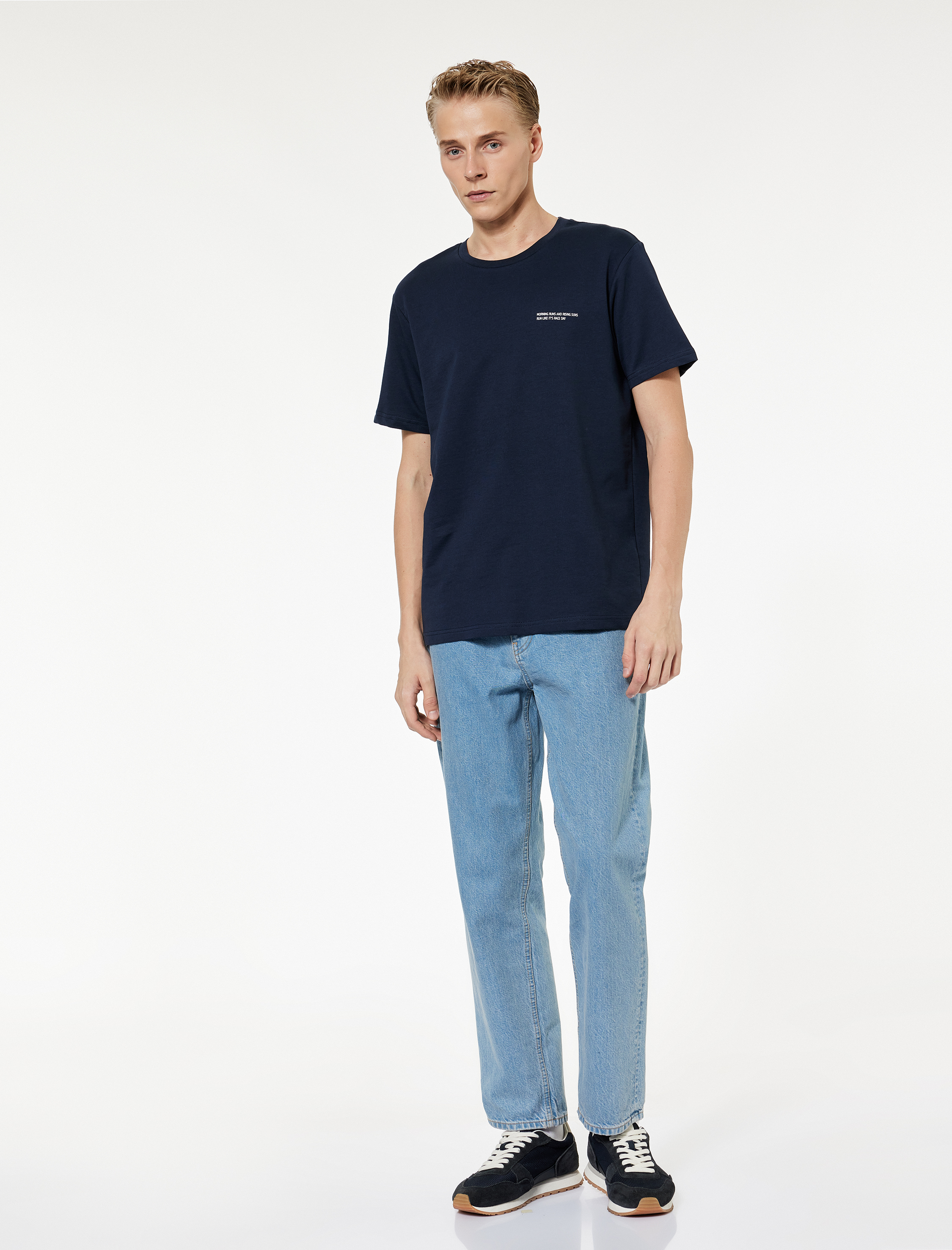   Regular Fit Kısa Kollu Bisiklet Yaka Baskılı Pamuklu Spor Tişört