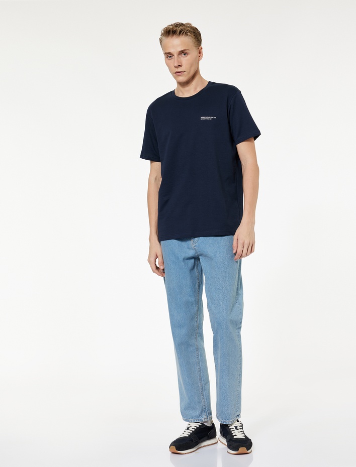  Regular Fit Kısa Kollu Bisiklet Yaka Baskılı Pamuklu Spor Tişört