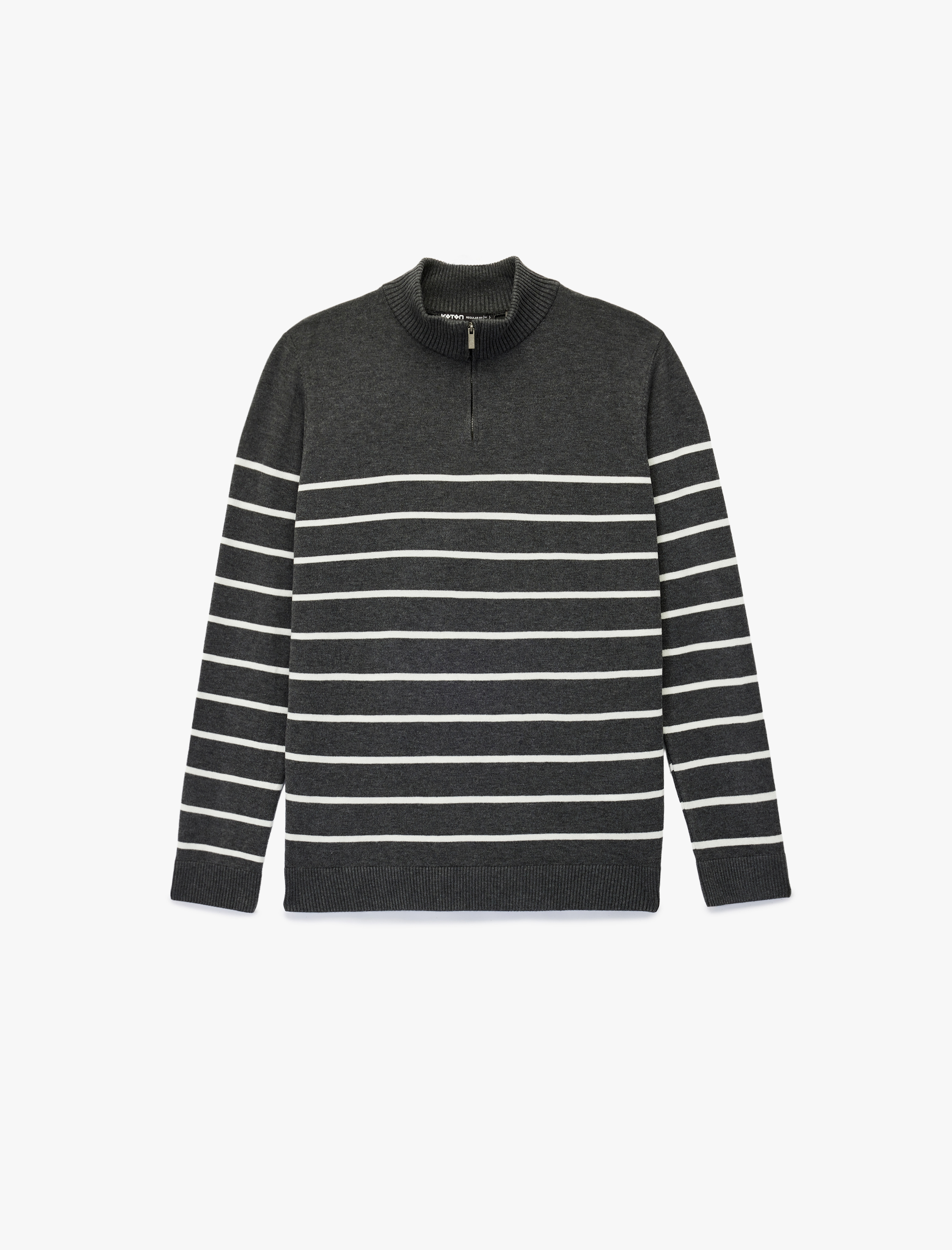   Regular Fit Uzun Kollu Basic Yarım Fermuarlı Triko Kazak