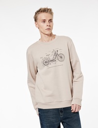 Regular Fit Uzun Kollu Şardonlu Baskılı Bisiklet Yaka Sweatshirt