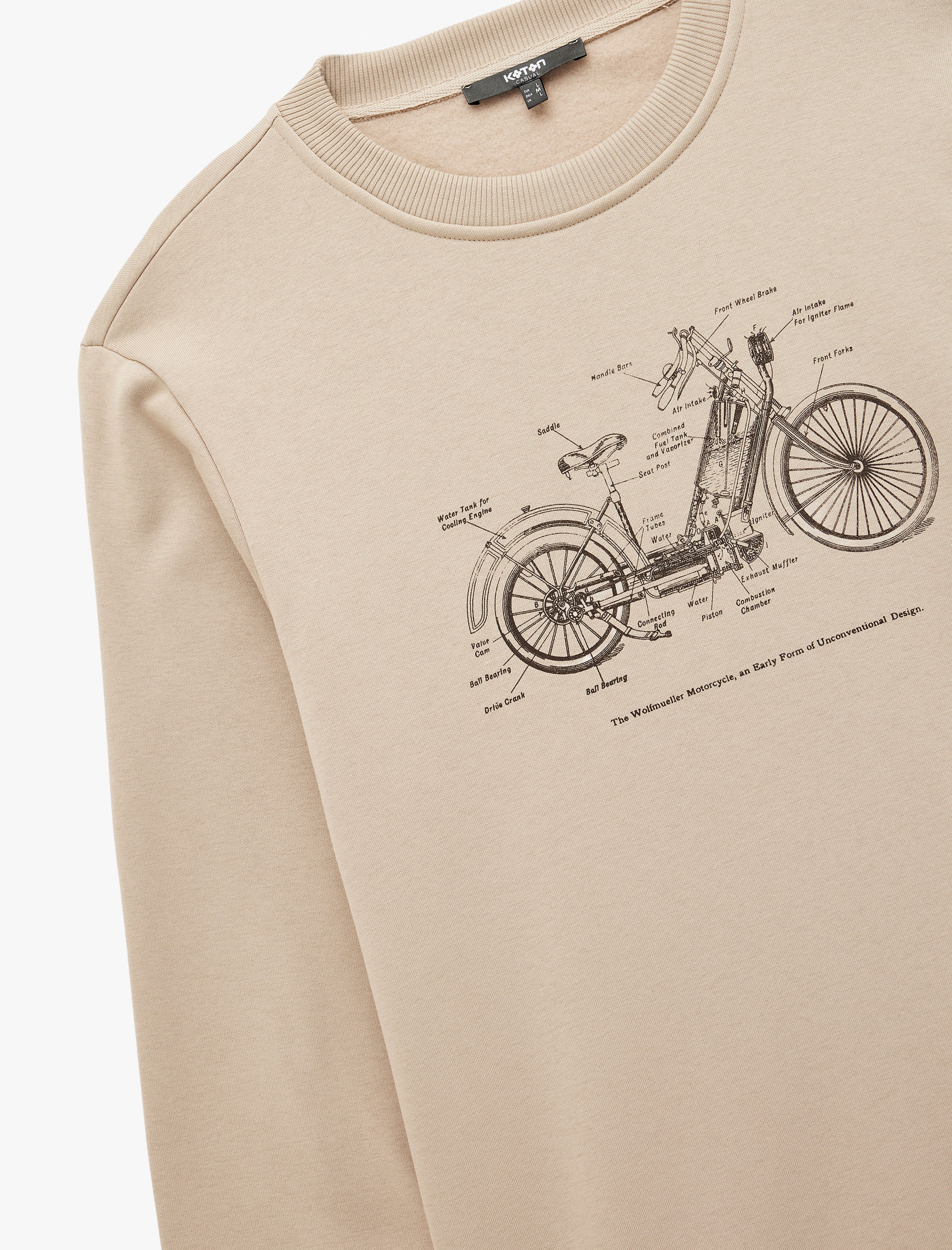 Regular Fit Uzun Kollu Şardonlu Baskılı Bisiklet Yaka Sweatshirt