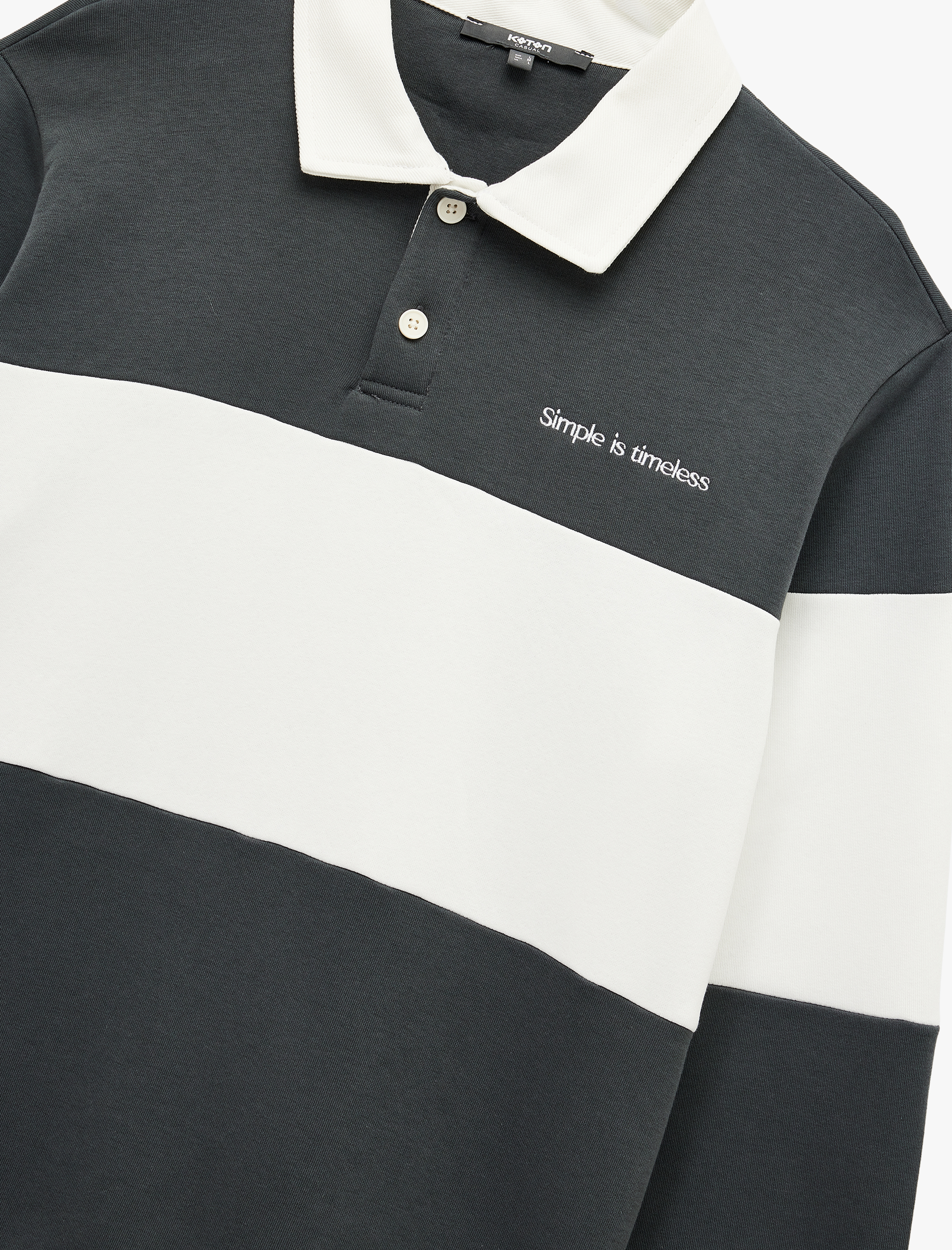 Şardonlu Uzun Kollu Renk Bloklu Nakışlı Polo Yaka Sweatshirt