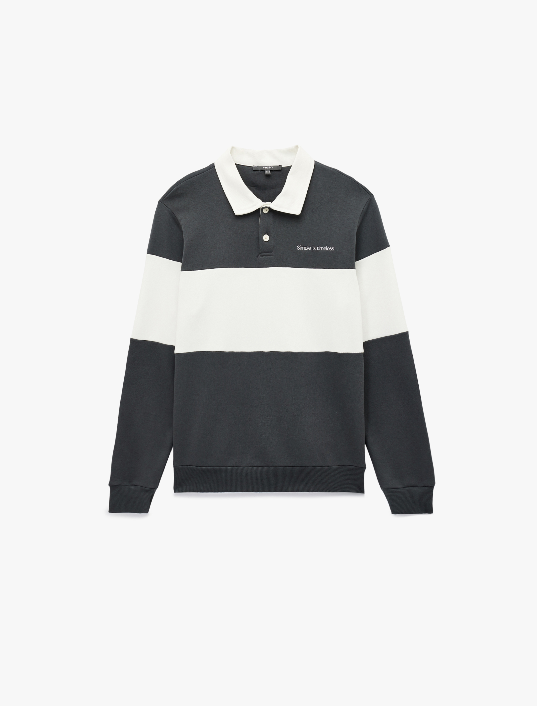 Şardonlu Uzun Kollu Renk Bloklu Nakışlı Polo Yaka Sweatshirt