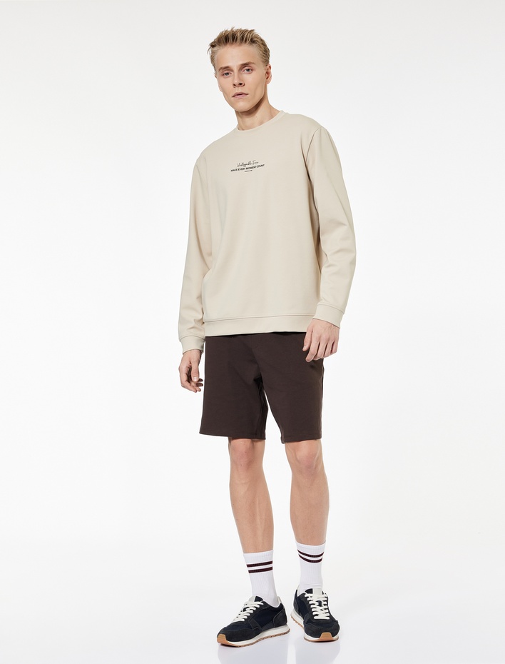  Beli Bağcıklı Cep Detaylı Pamuklu Straight Fit Spor Şort