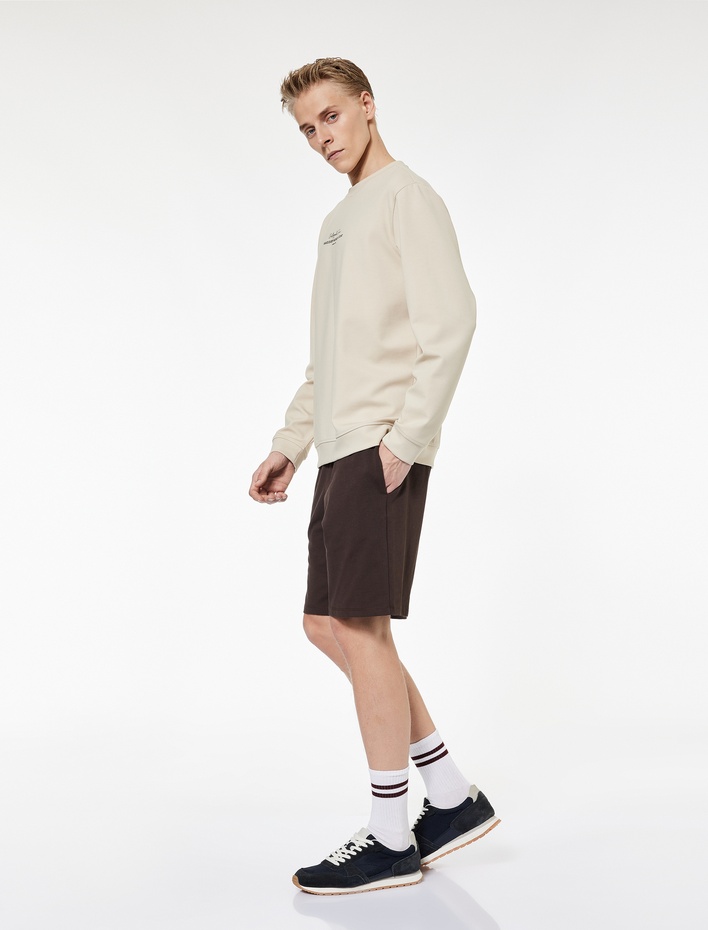  Beli Bağcıklı Cep Detaylı Pamuklu Straight Fit Spor Şort