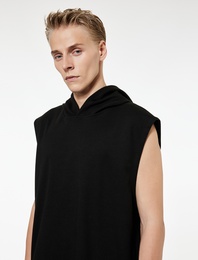 Pamuk Karışımlı Kapşonlu Oversize Spor Kolsuz Tişört