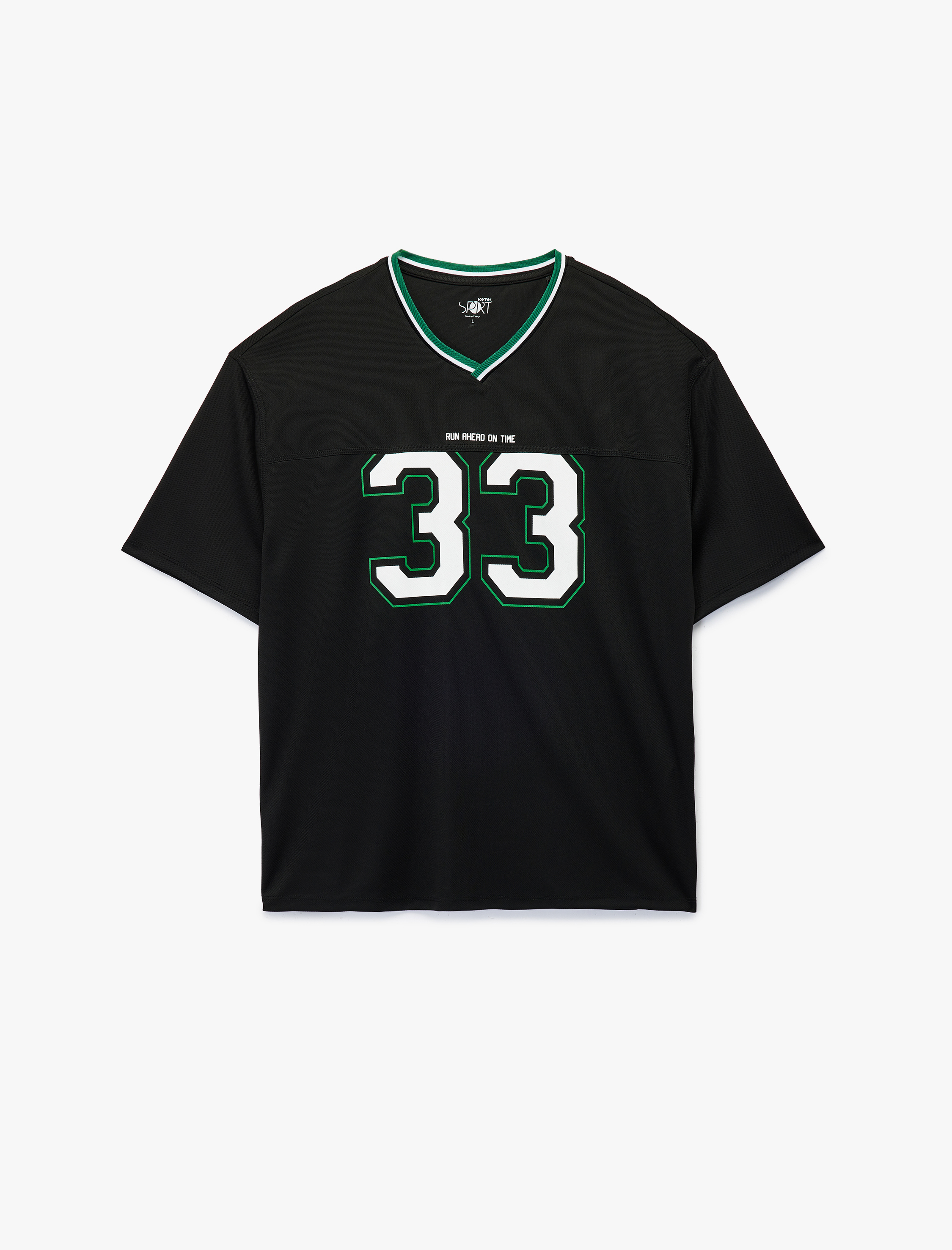   Oversize Yarım Kollu V Yaka Baskılı Spor Tişört