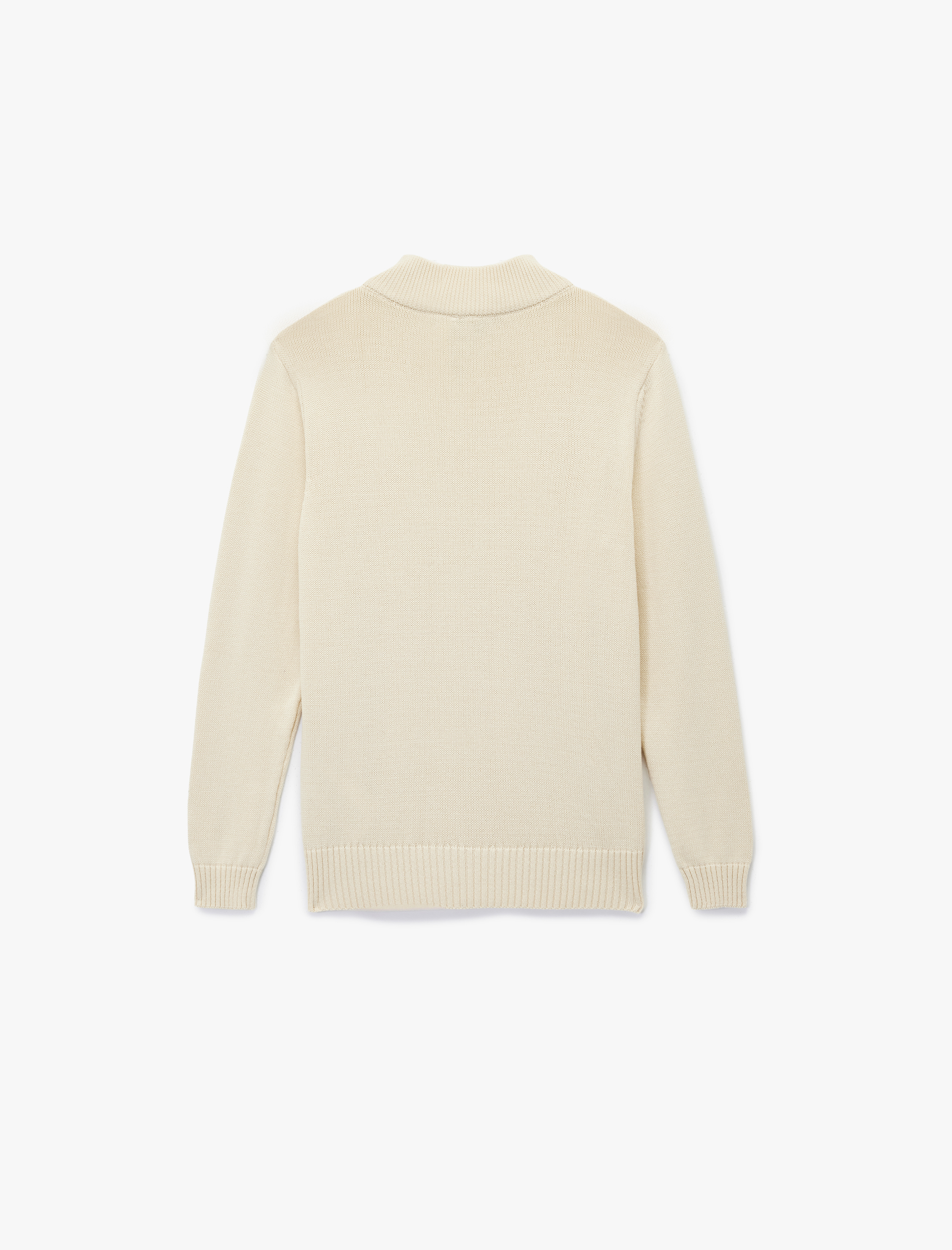   Pamuklu Uzun Kollu Yarım Fermuarlı Triko Kazak