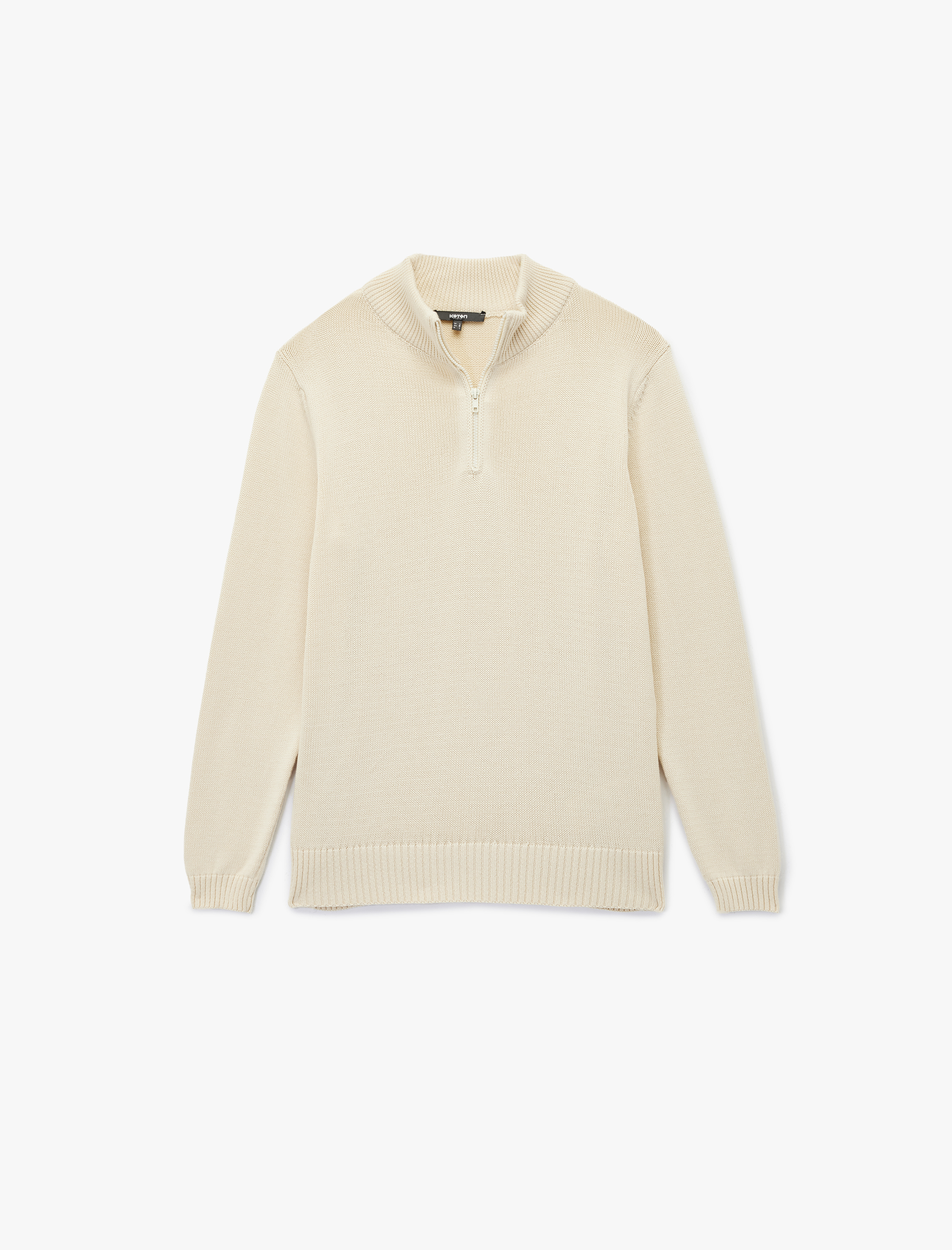   Pamuklu Uzun Kollu Yarım Fermuarlı Triko Kazak