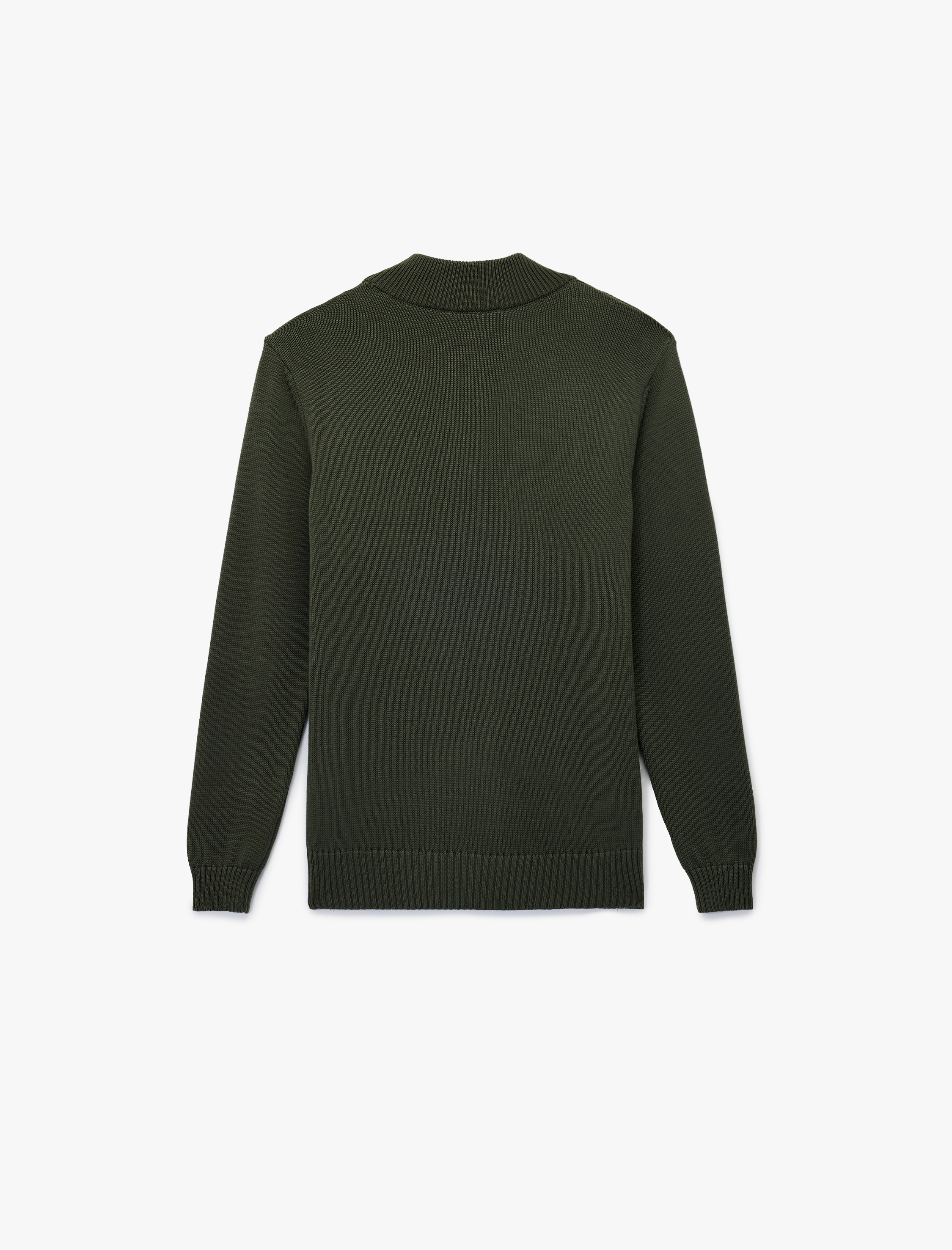   Pamuklu Uzun Kollu Yarım Fermuarlı Triko Kazak