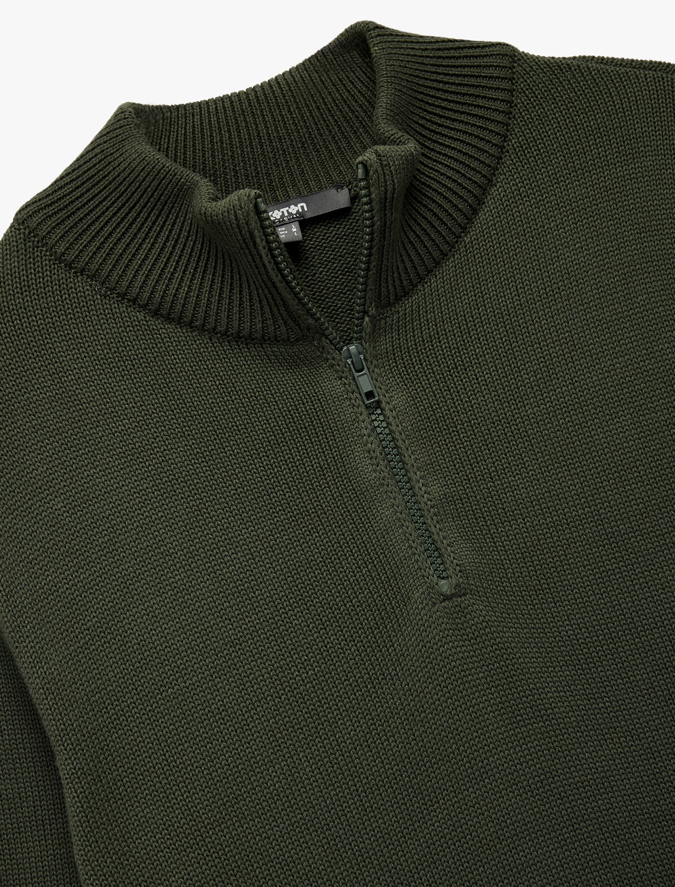   Pamuklu Uzun Kollu Yarım Fermuarlı Triko Kazak