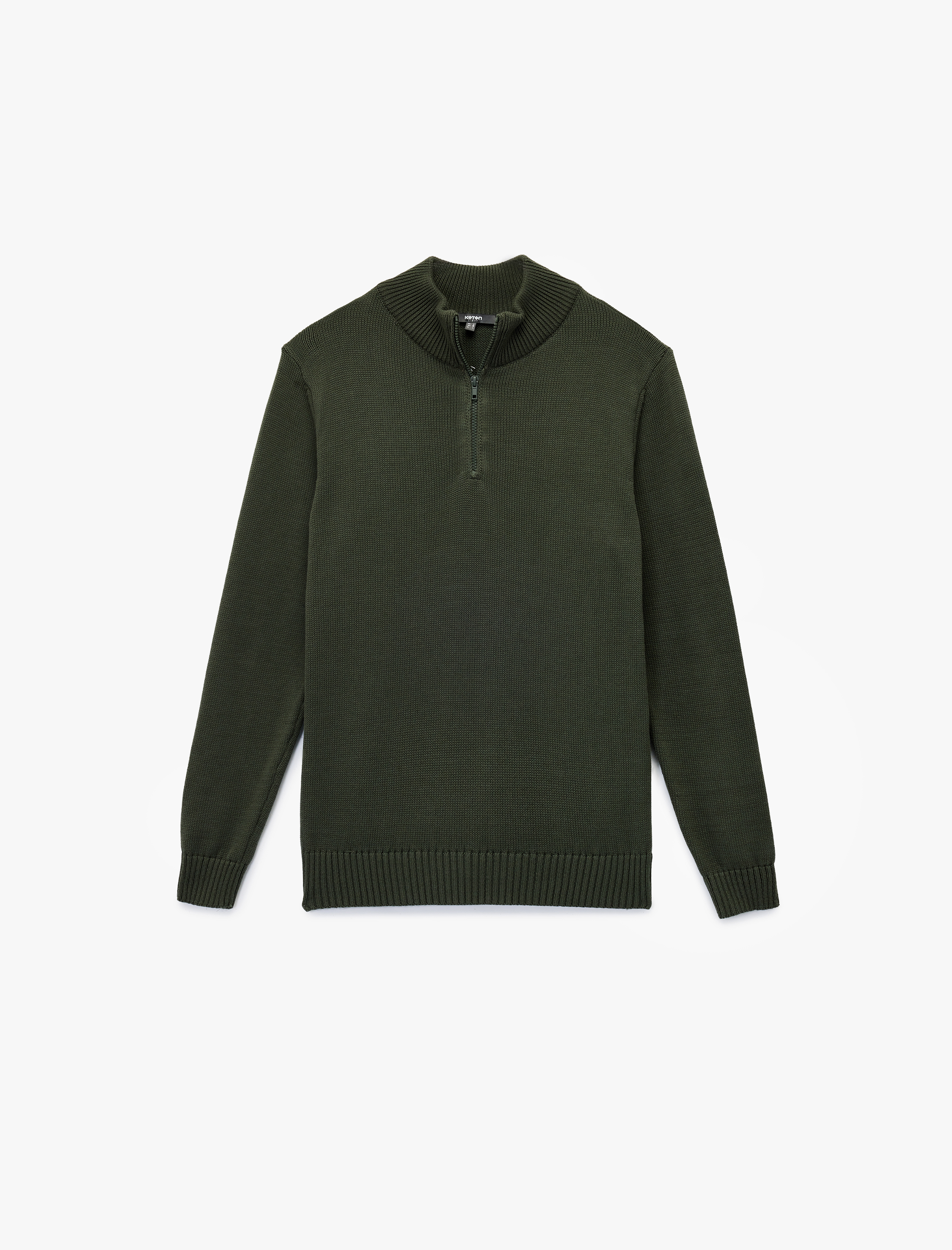   Pamuklu Uzun Kollu Yarım Fermuarlı Triko Kazak