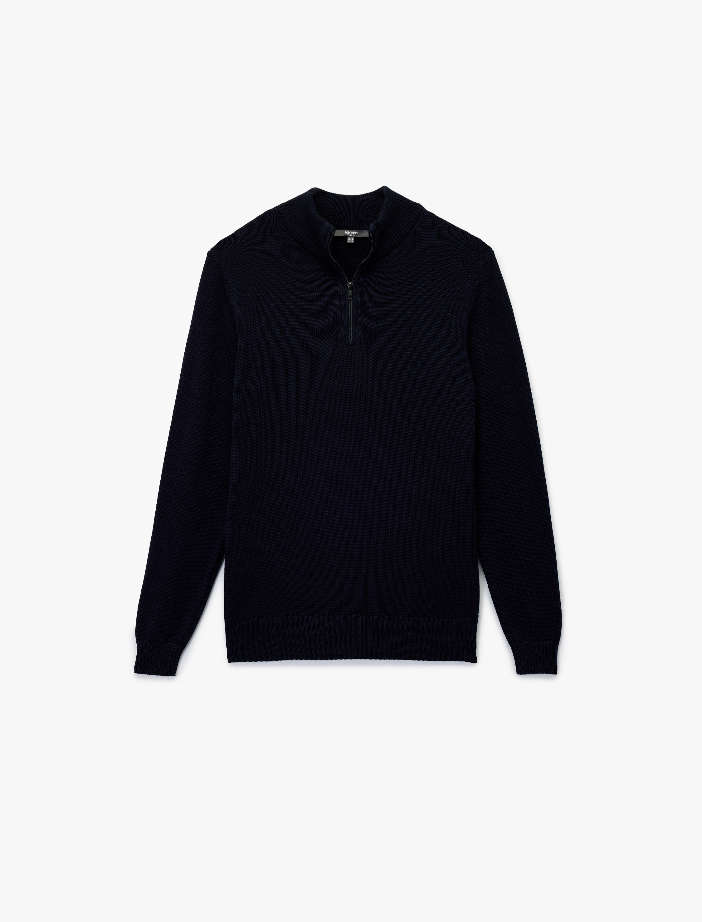   Pamuklu Uzun Kollu Yarım Fermuarlı Triko Kazak