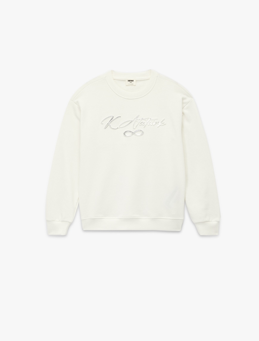  Kız Çocuk Atatürk Baskılı Uzun Kollu Bisiklet Yaka Şardonlu Sweatshirt