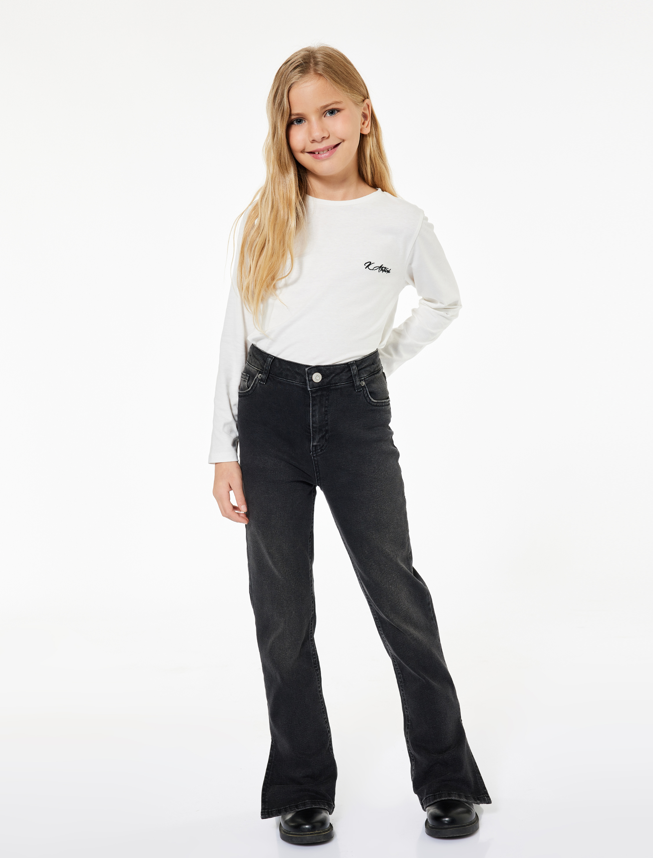  Kız Çocuk Uzun Kollu Bisiklet Yaka Pamuklu Atatürk ve Cumhuriyet Baskılı Tişört