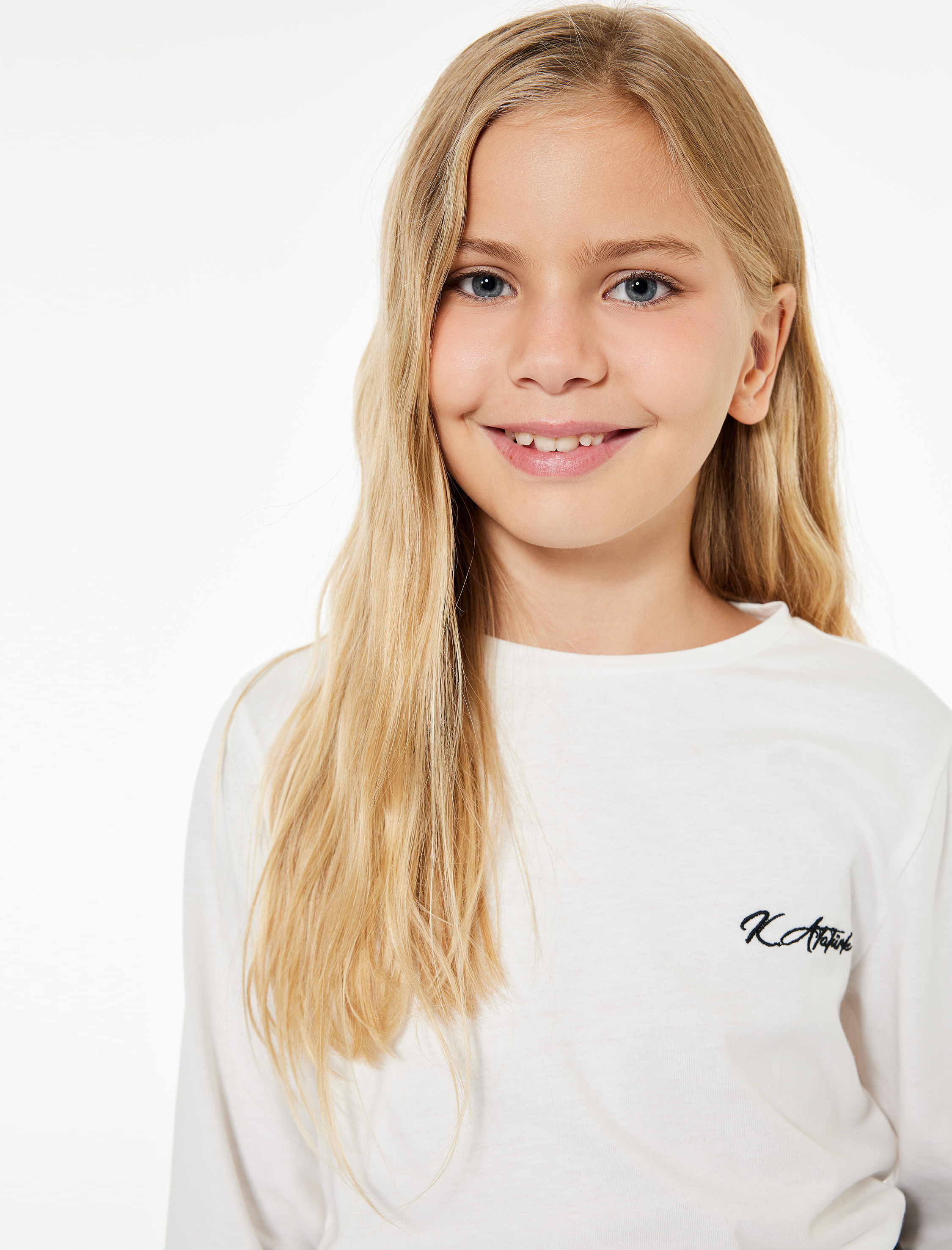  Kız Çocuk Uzun Kollu Bisiklet Yaka Pamuklu Atatürk ve Cumhuriyet Baskılı Tişört