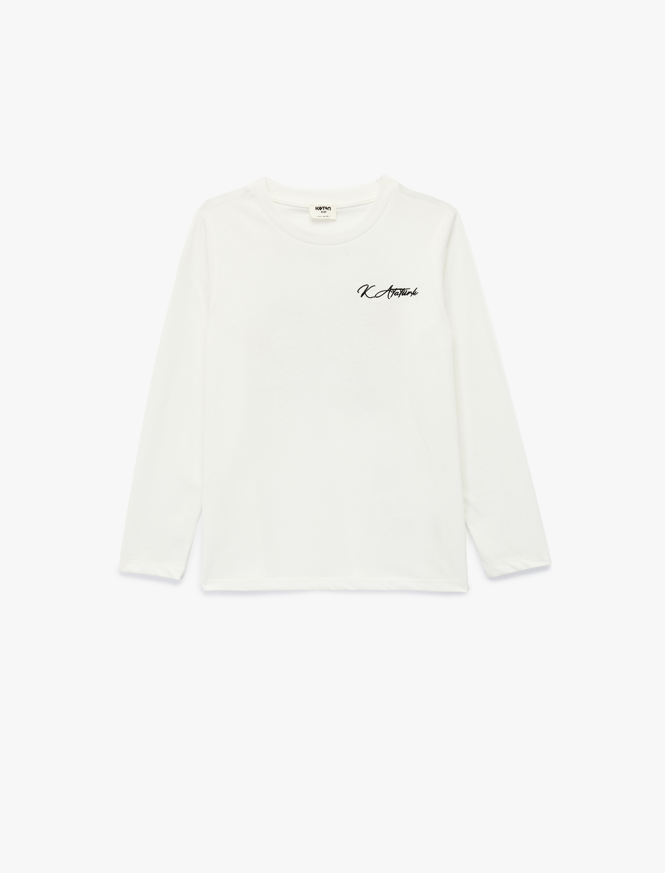  Kız Çocuk Uzun Kollu Bisiklet Yaka Pamuklu Atatürk ve Cumhuriyet Baskılı Tişört