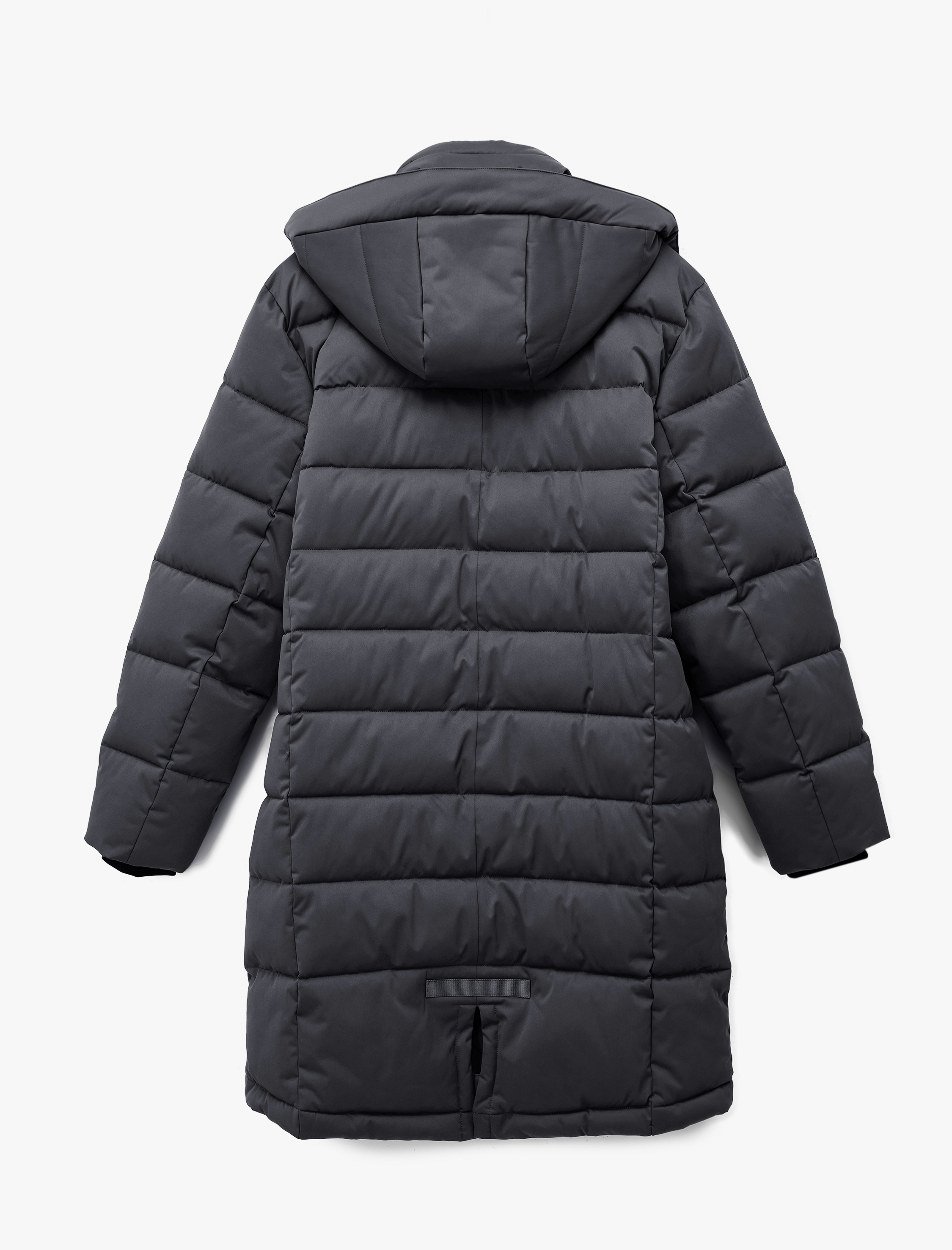   Uzun Kollu Cepli Kapşonlu Uzun Şişme Mont