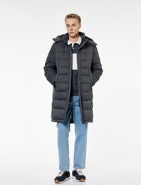 Uzun Kollu Cepli Kapşonlu Uzun Şişme Mont